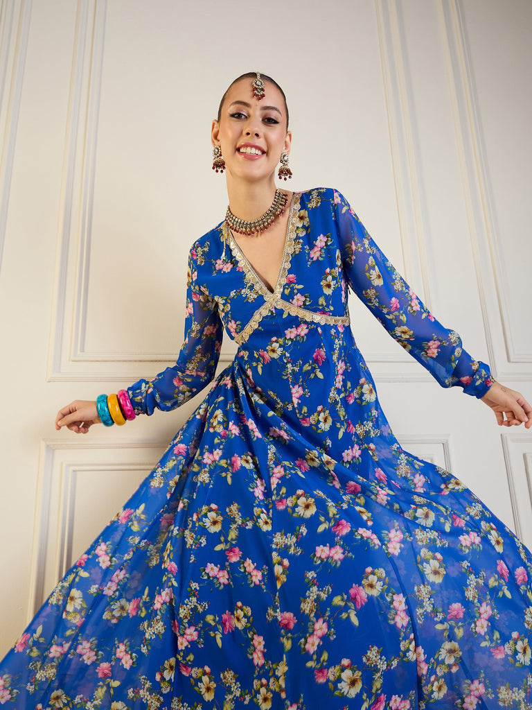 Women's Blue Floral Kurta