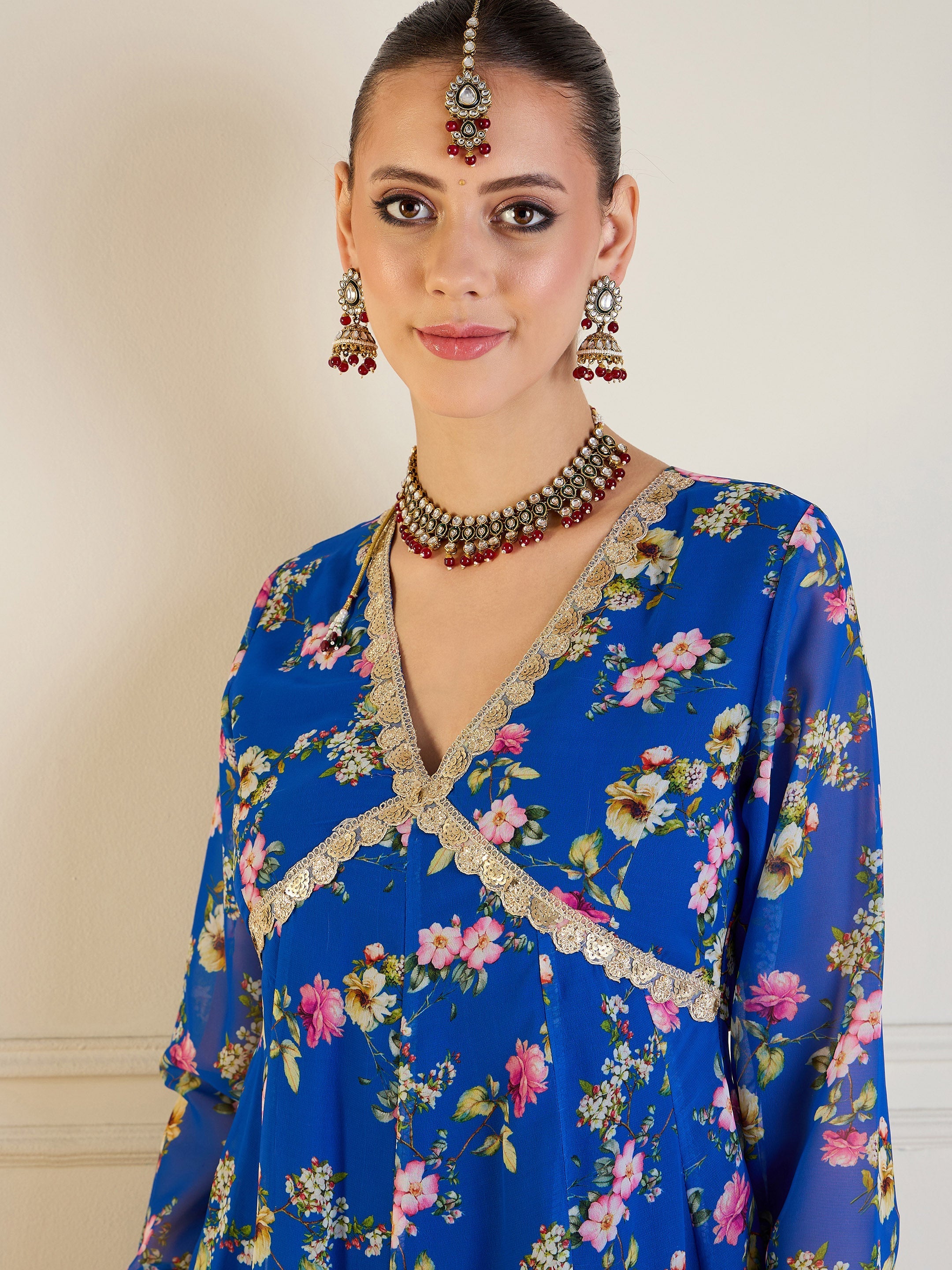 Women's Blue Floral Kurta - Sassafras