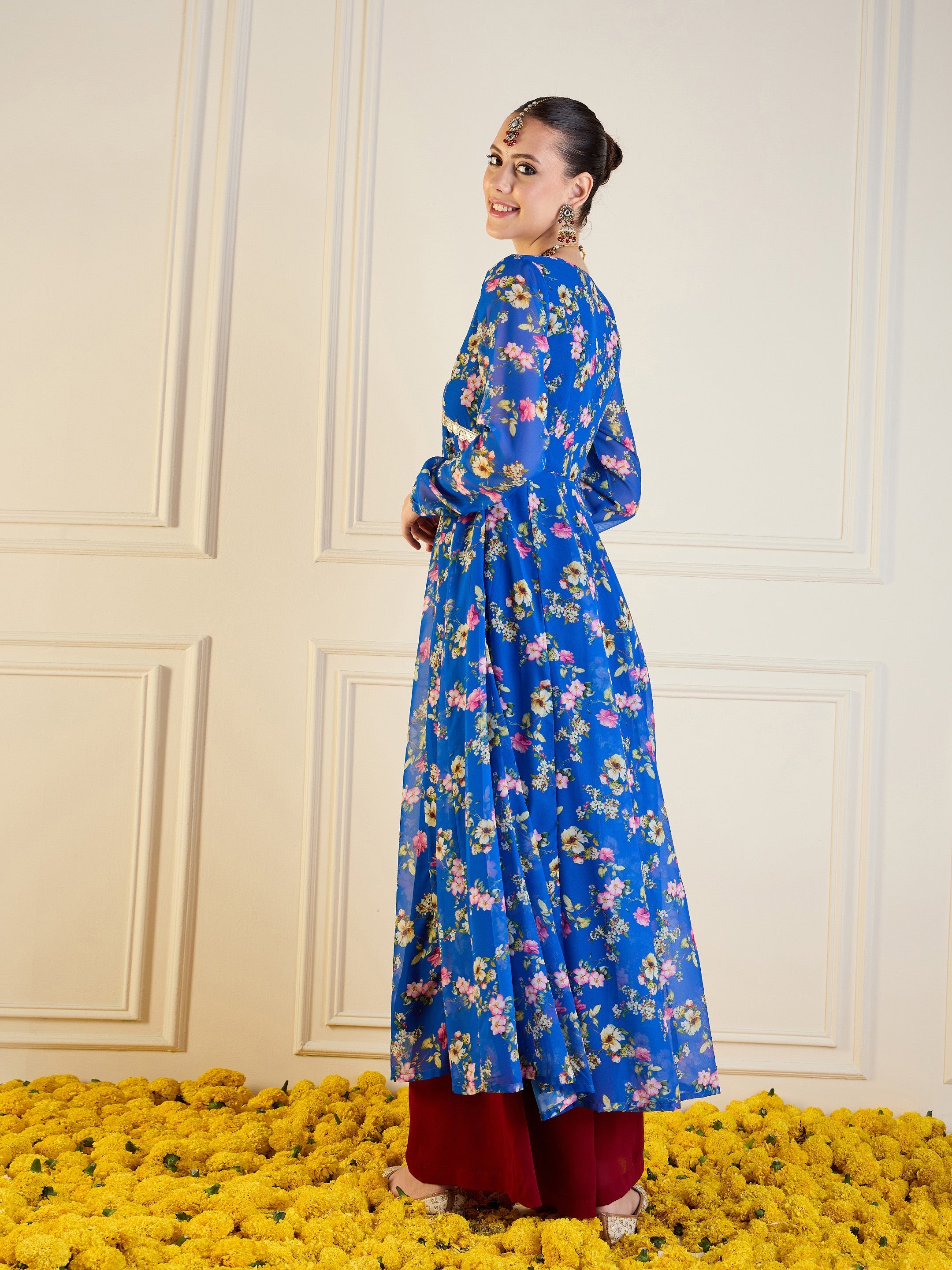 Women's Blue Floral Kurta - Sassafras