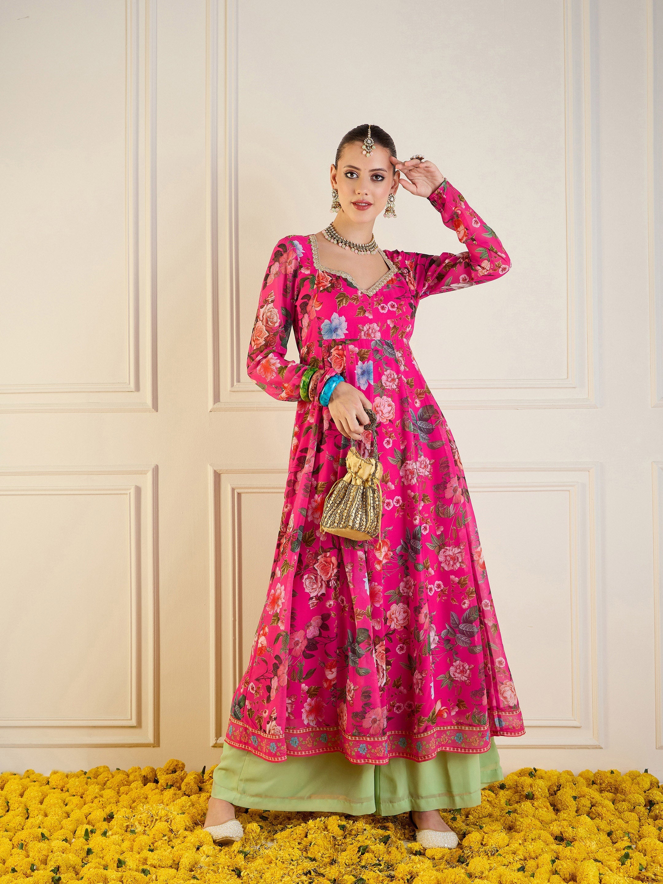 Women's Pink Floral Kurta - Sassafras