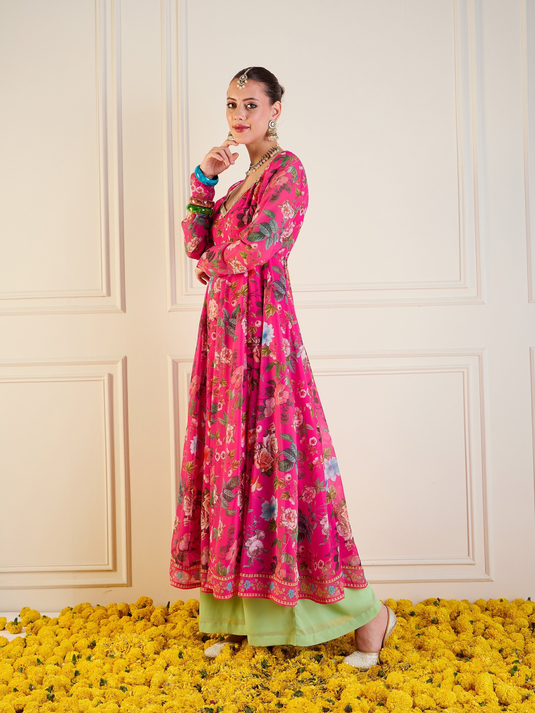 Women's Pink Floral Kurta - Sassafras