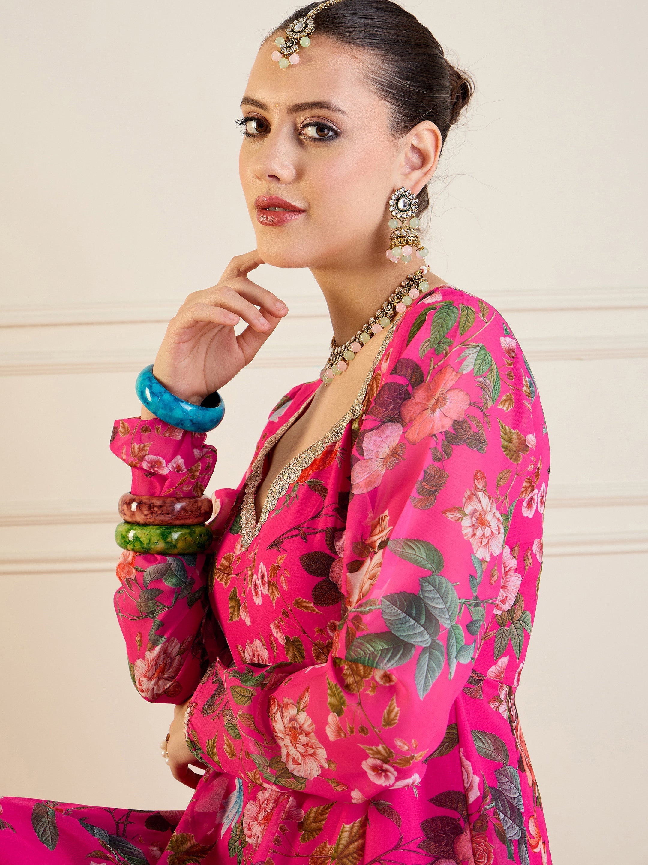 Women's Pink Floral Kurta - Sassafras