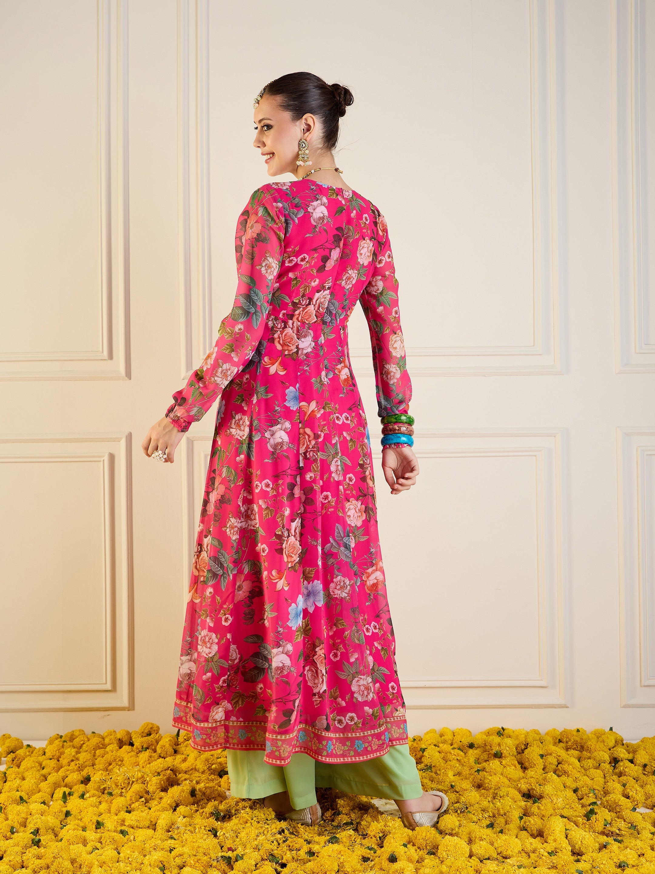 Women's Pink Floral Kurta - Sassafras