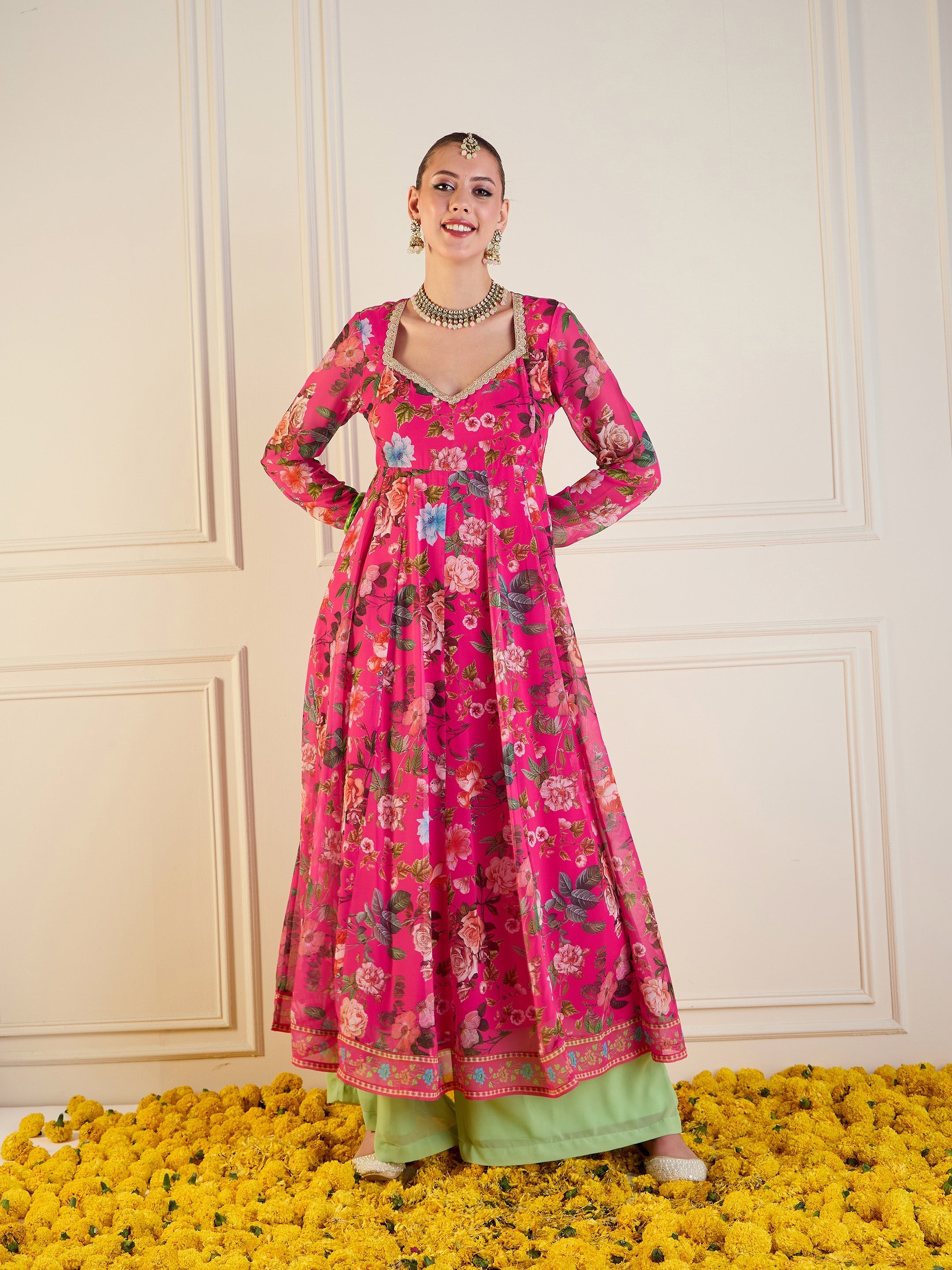 Women's Pink Floral Kurta - Sassafras