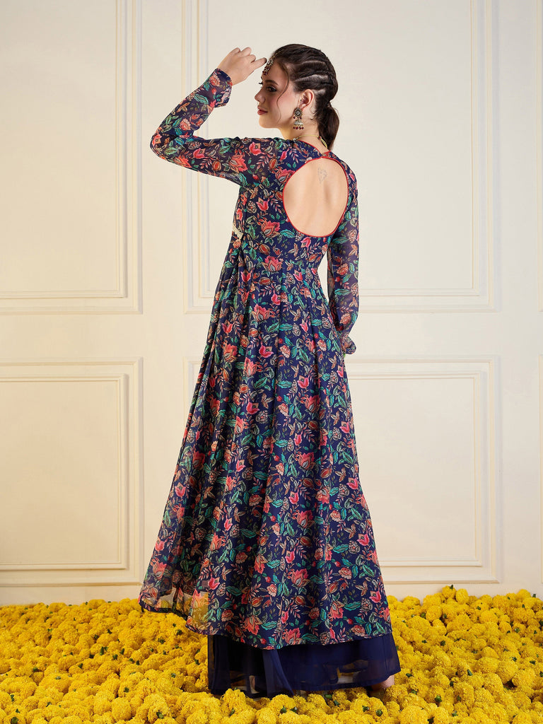 Women's Dark Blue Floral Kurta