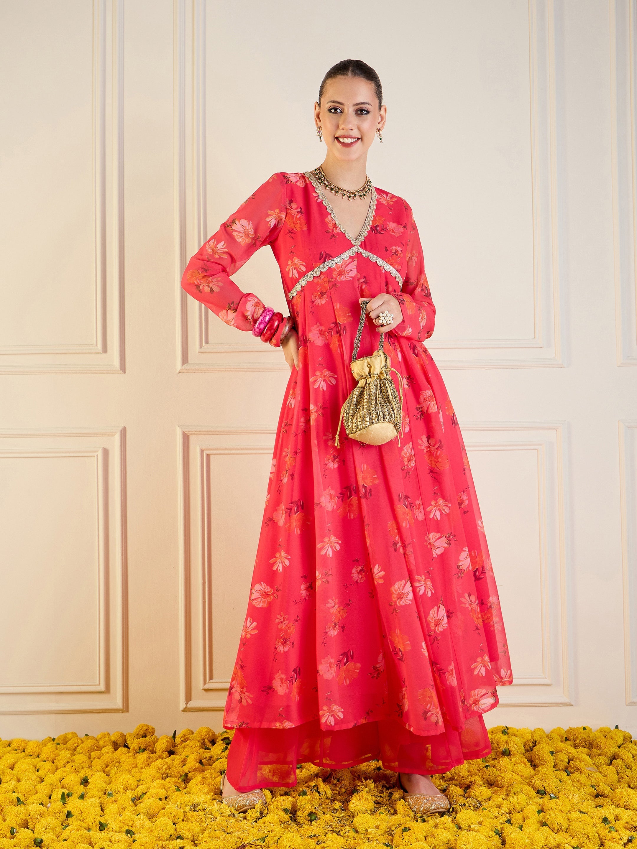 Women's Pink Floral Kurta - Sassafras