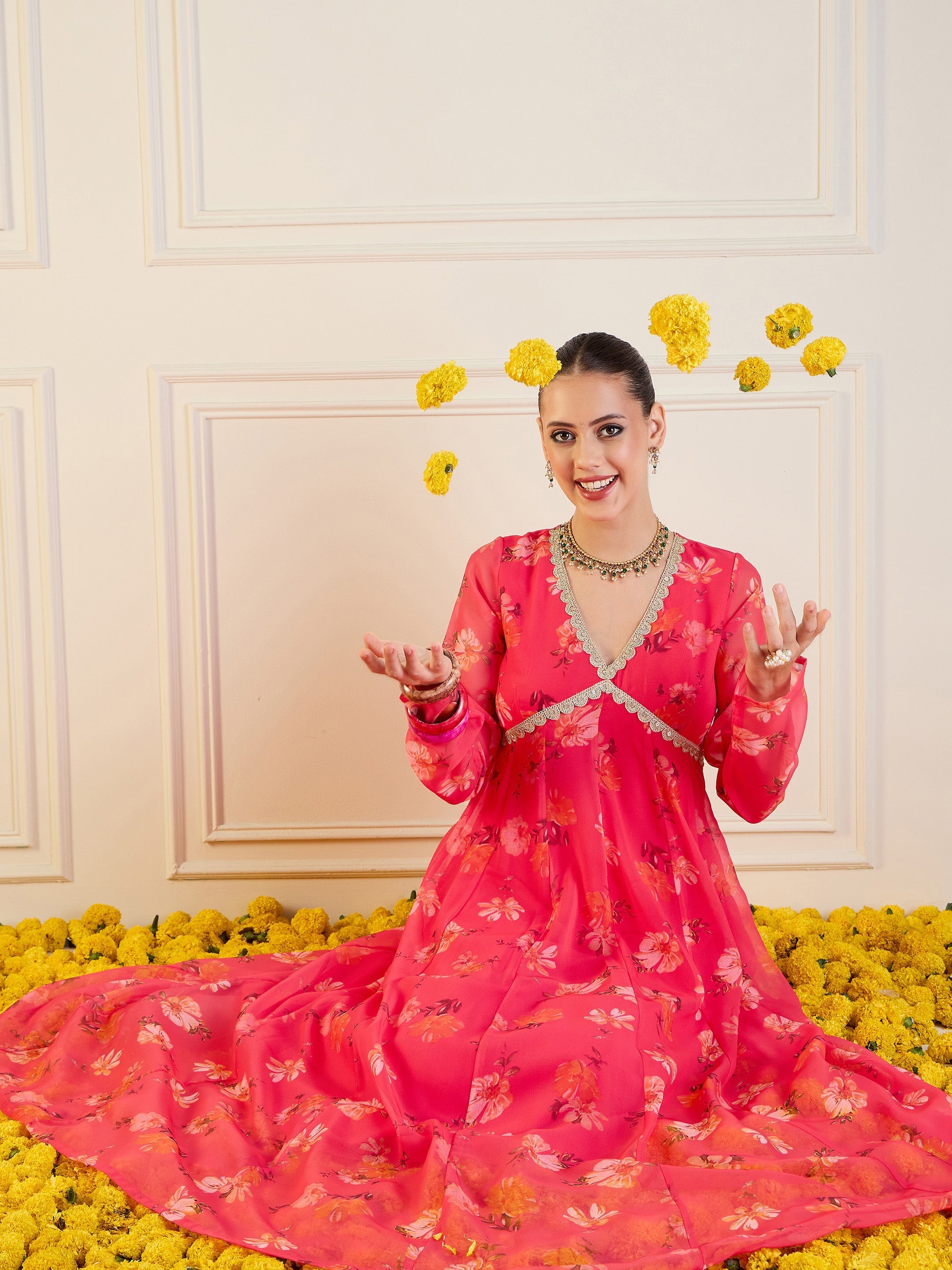 Women's Pink Floral Kurta