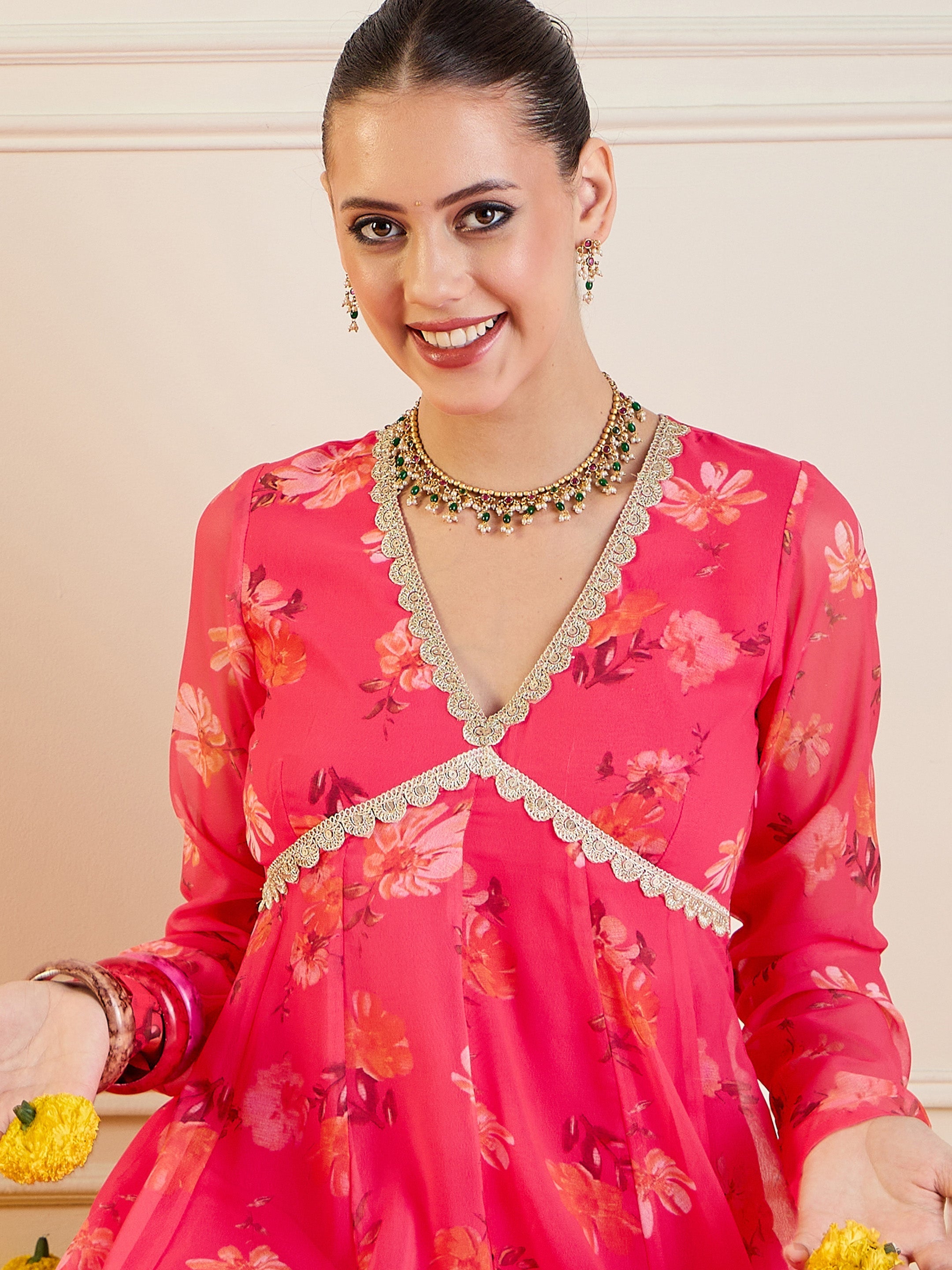 Women's Pink Floral Kurta - Sassafras