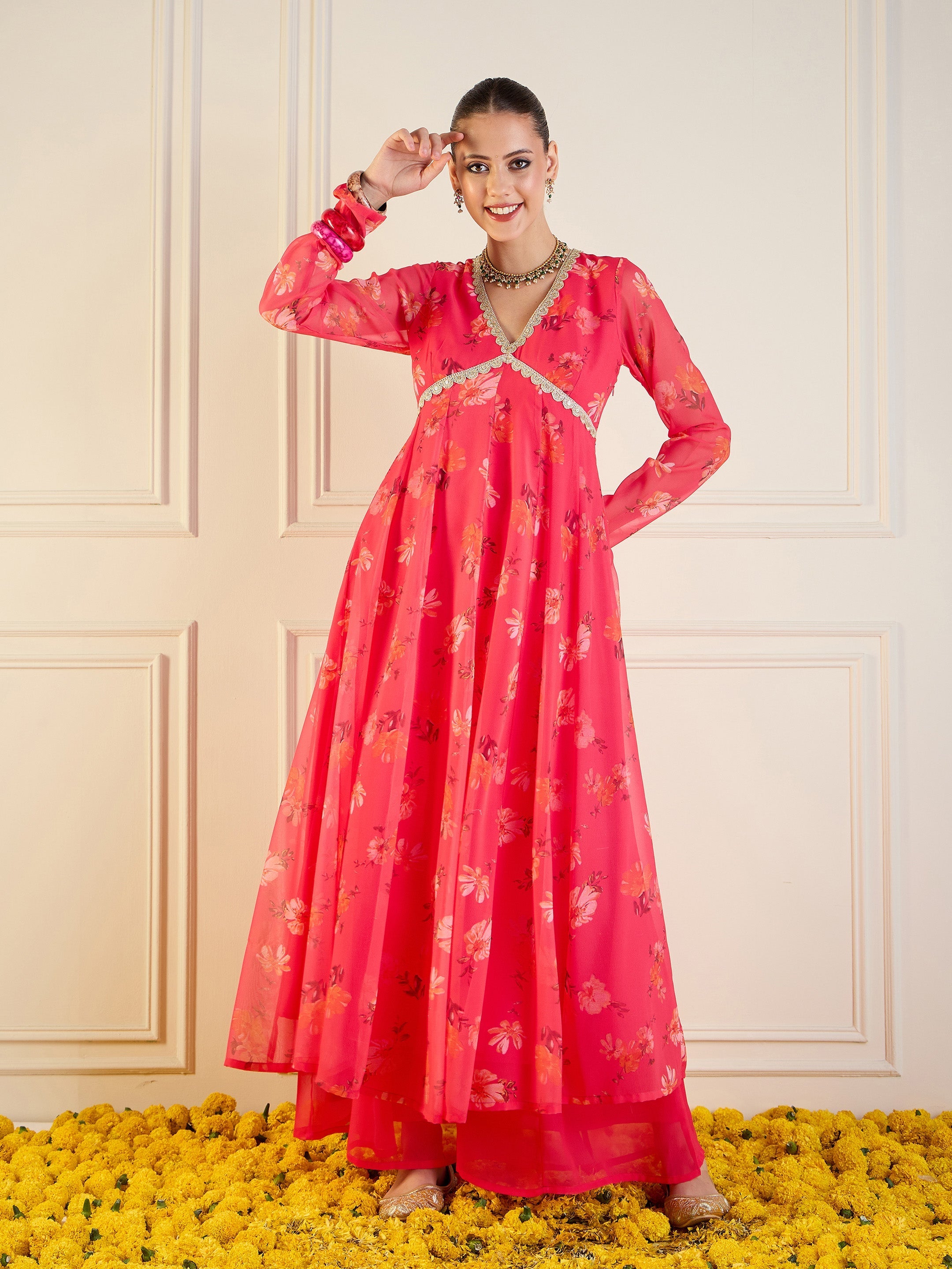 Women's Pink Floral Kurta - Sassafras