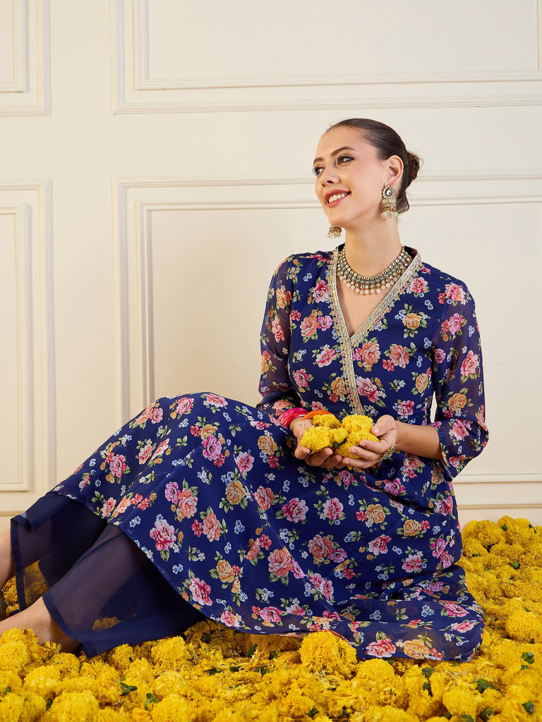 Women's Blue Floral Kurta