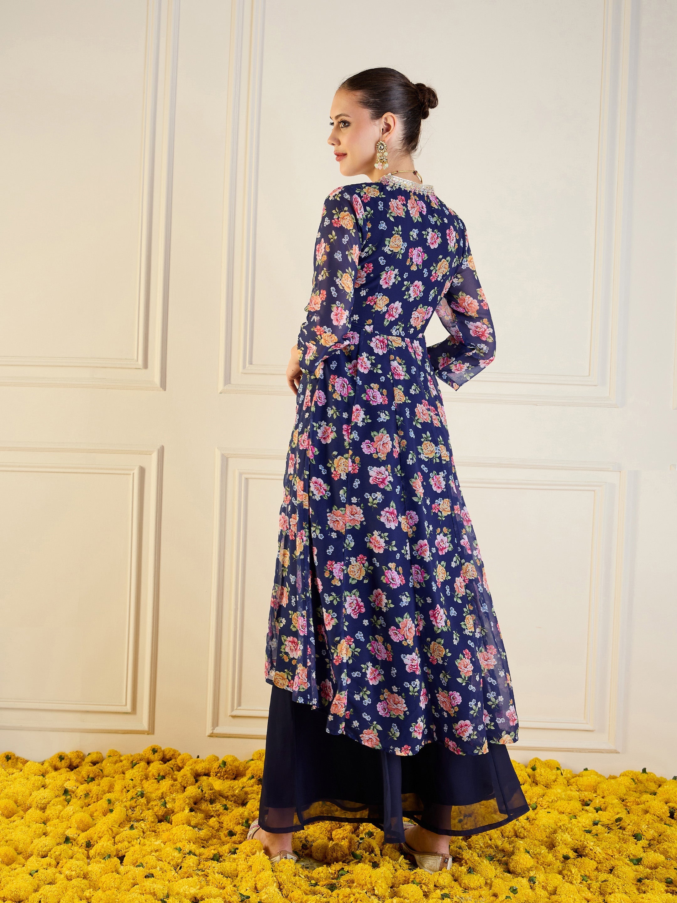 Women's Blue Floral Kurta - Sassafras