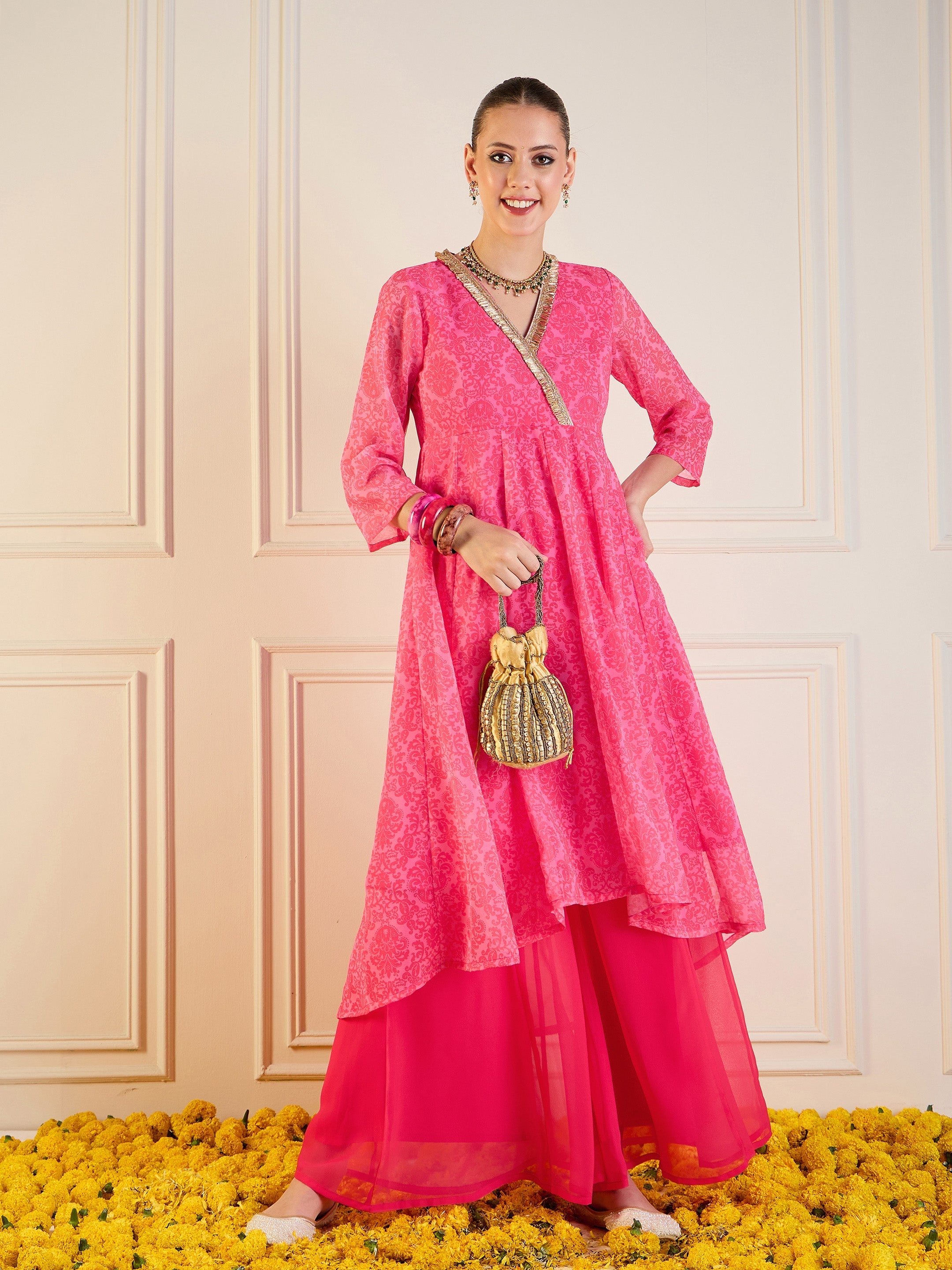 Women's Pink Floral Kurta - Sassafras