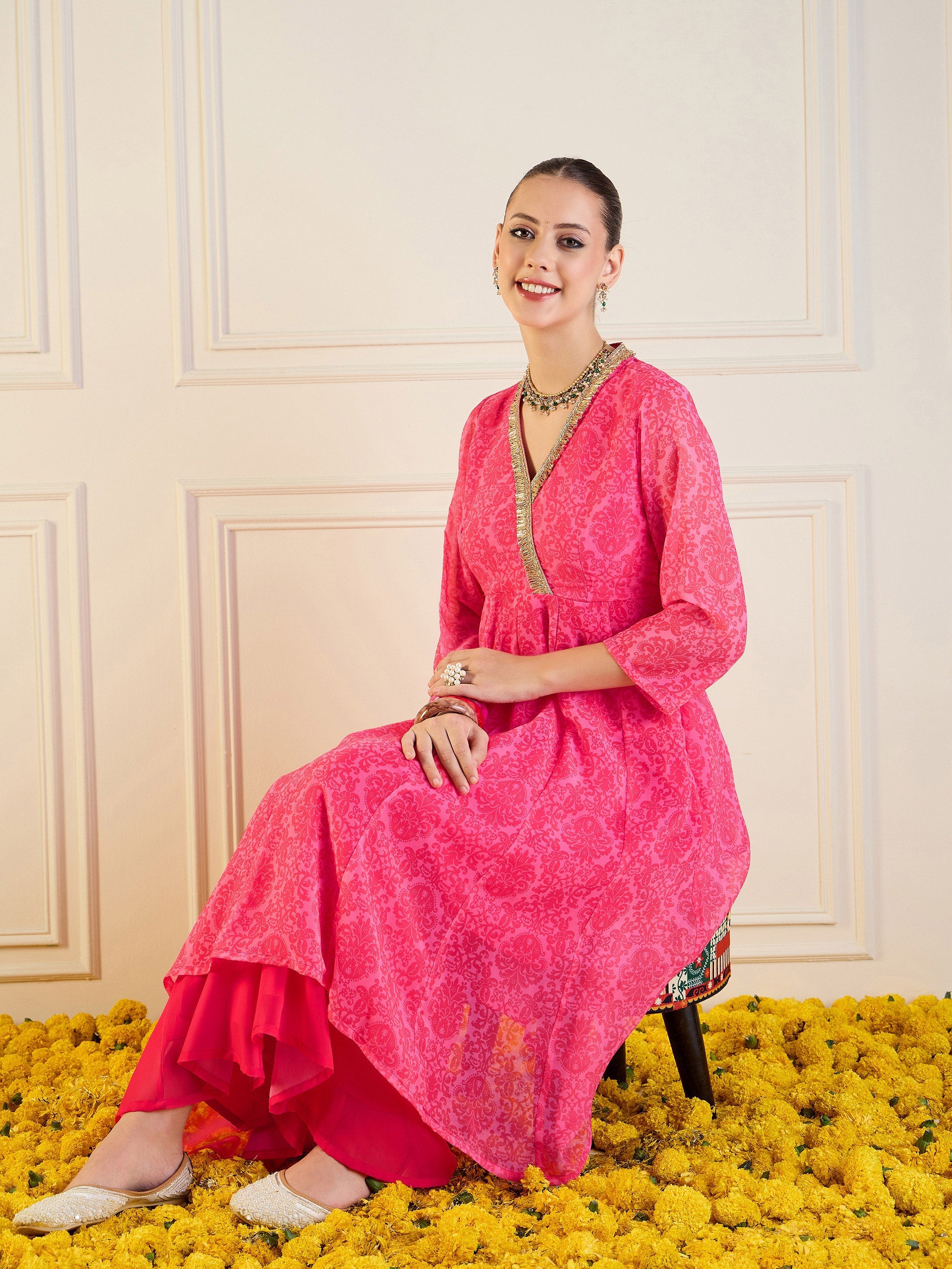 Women's Pink Floral Kurta - Sassafras