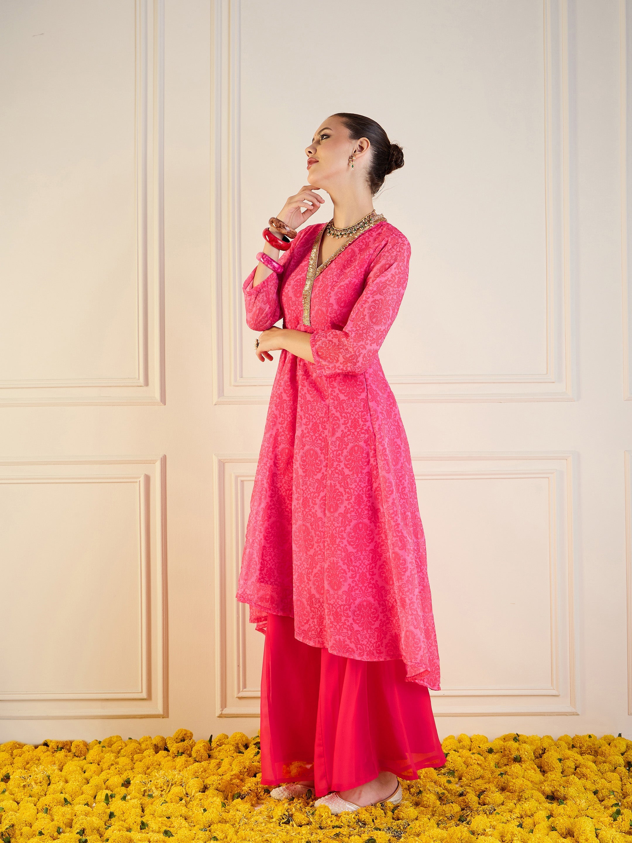 Women's Pink Floral Kurta - Sassafras