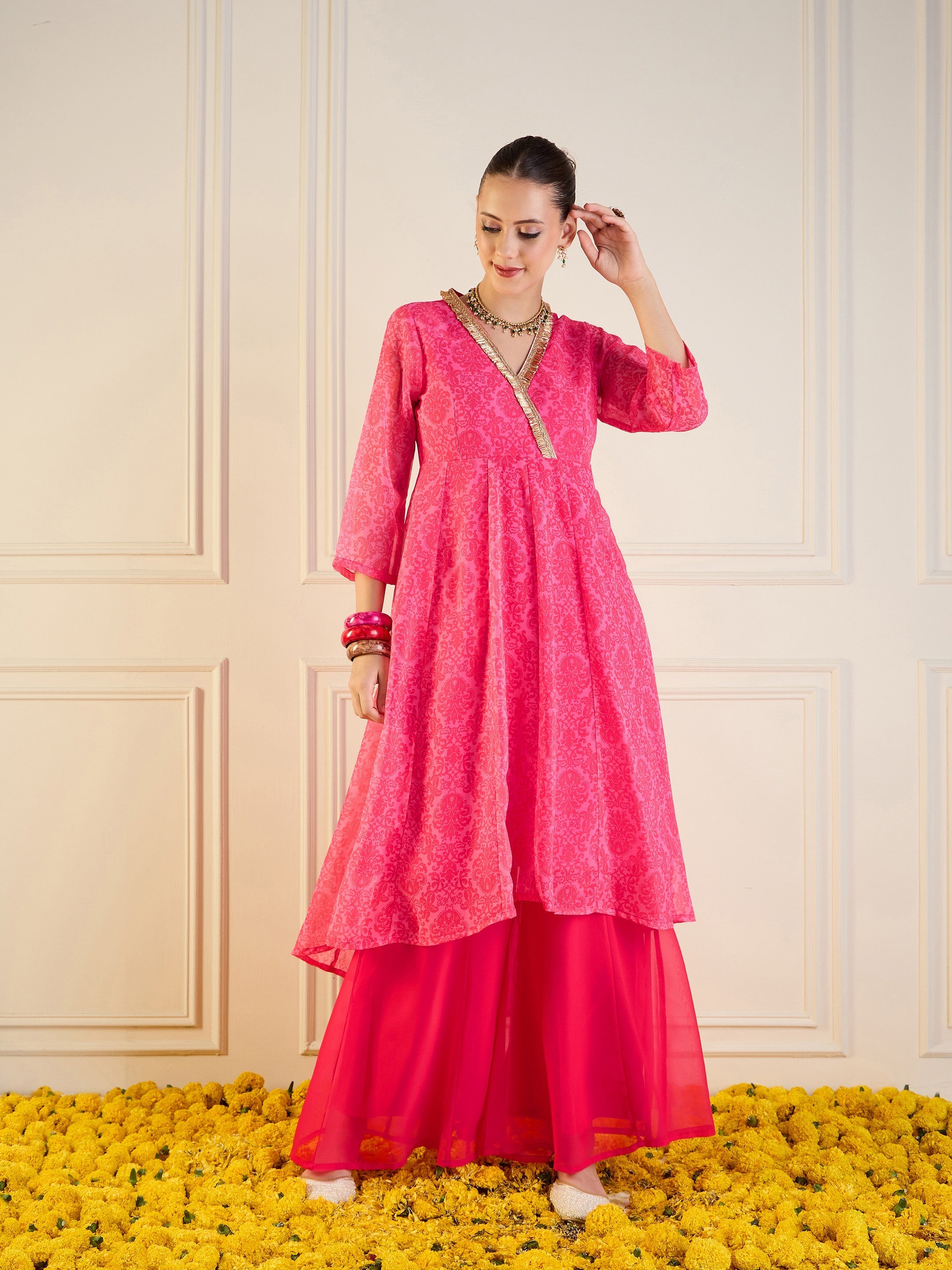 Women's Pink Floral Kurta - Sassafras