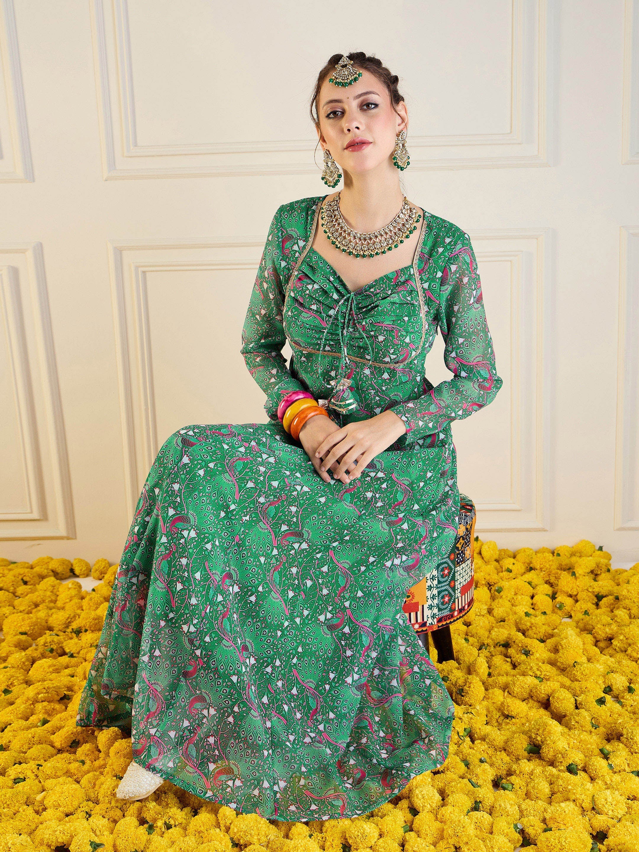 Women's Green Printed Kurta - Sassafras