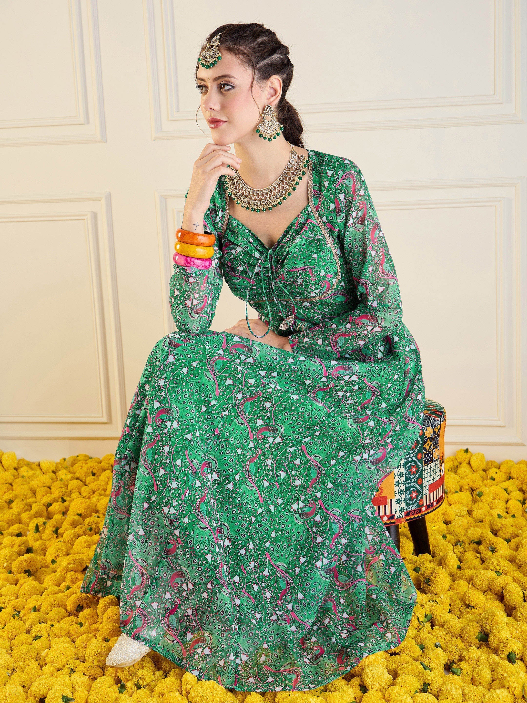 Women's Green Printed Kurta - Sassafras