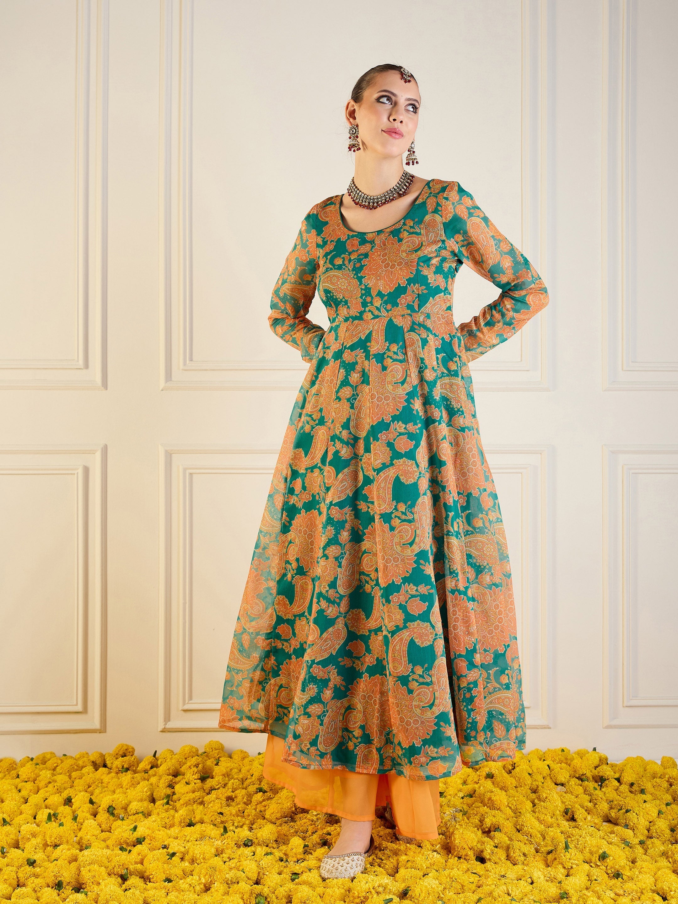 Women's Green Floral Kurta - Sassafras