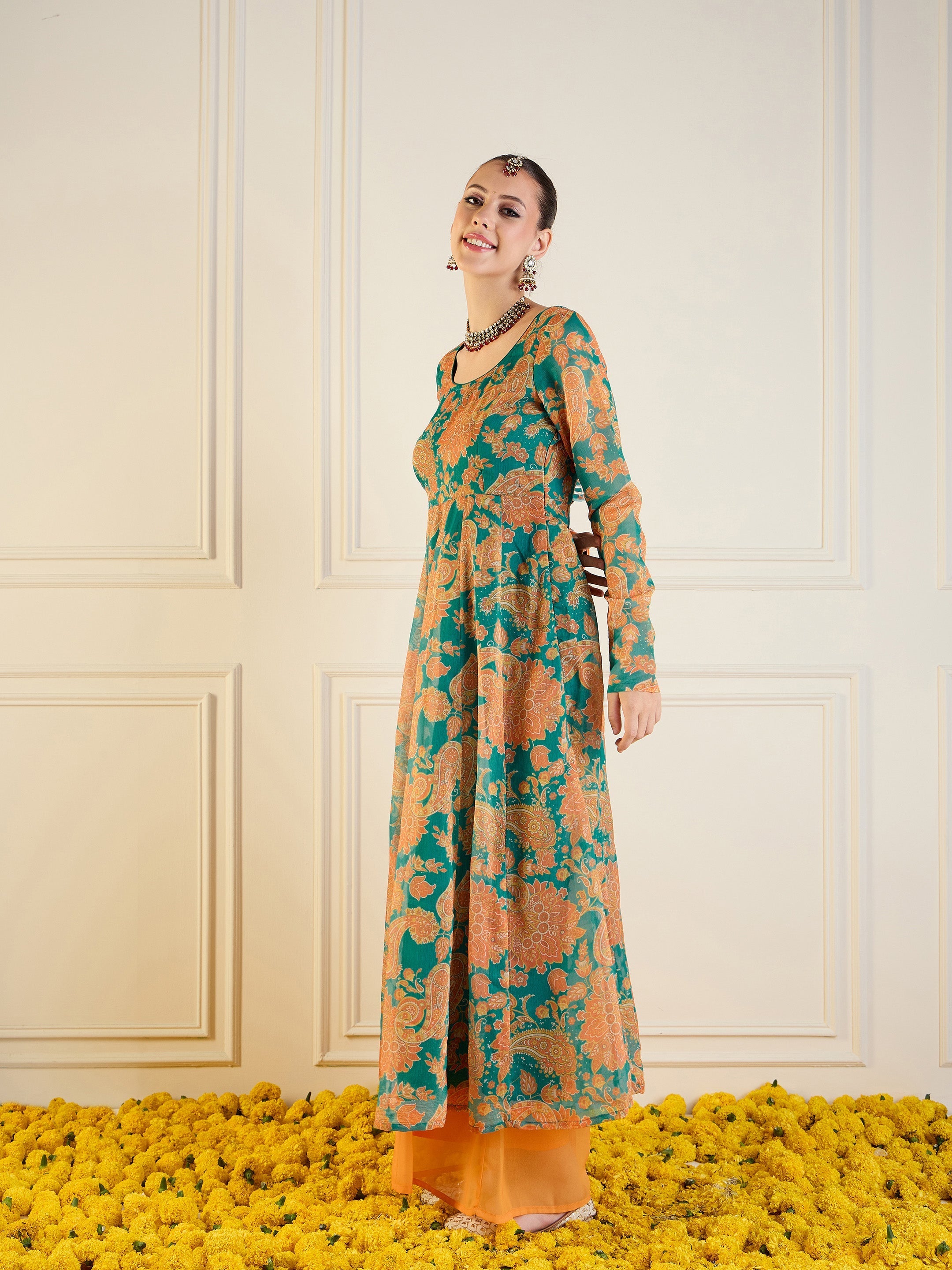 Women's Green Floral Kurta - Sassafras