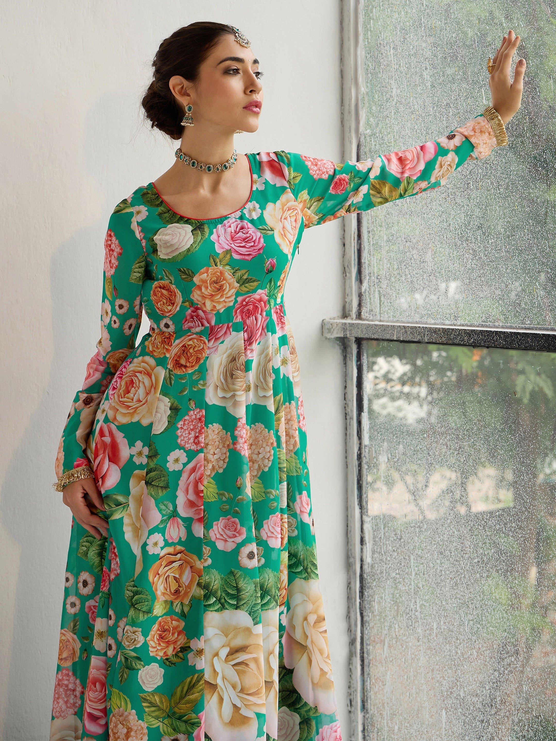 Women's Green Floral Kurta - Sassafras