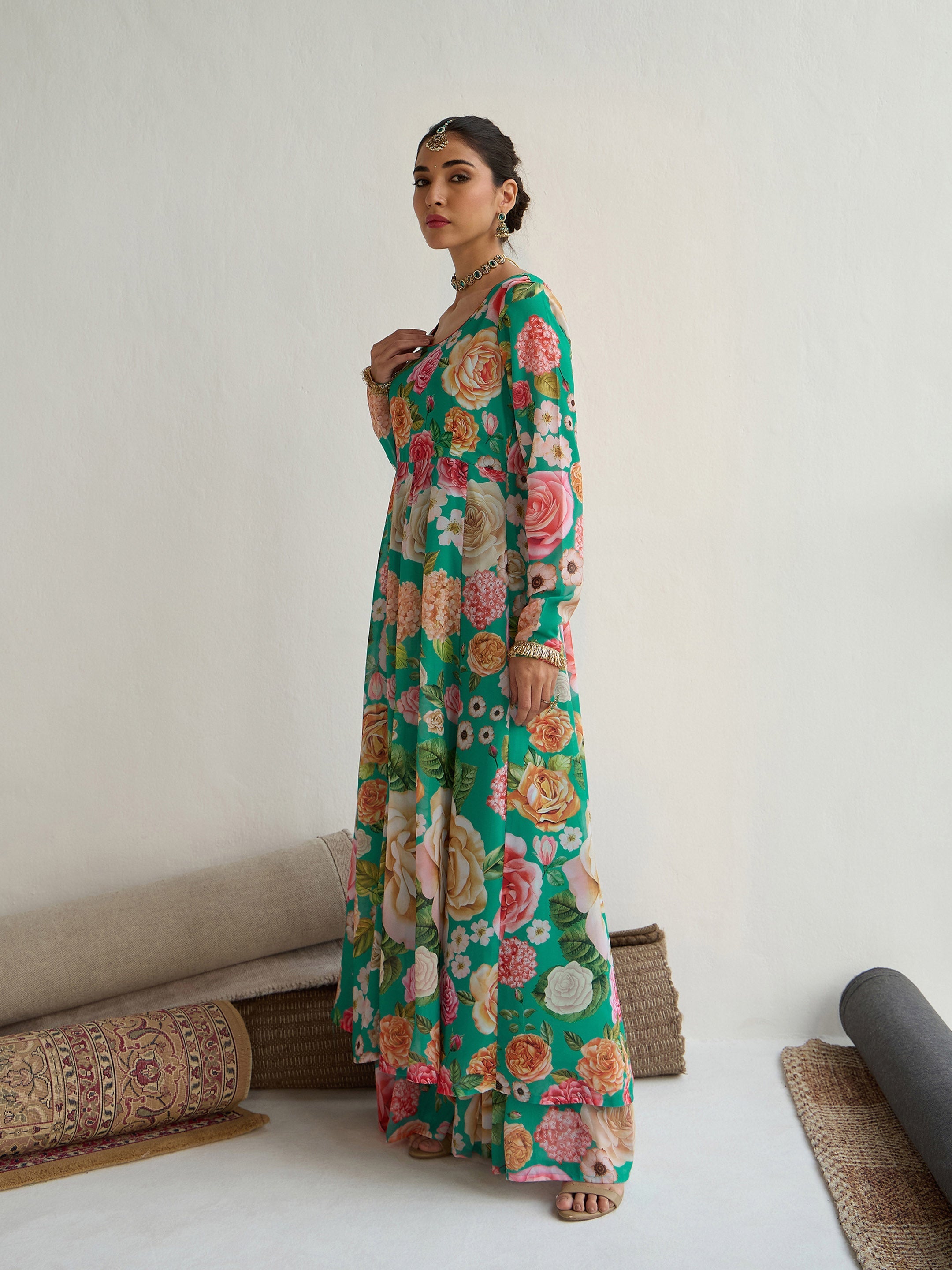 Women's Green Floral Kurta - Sassafras