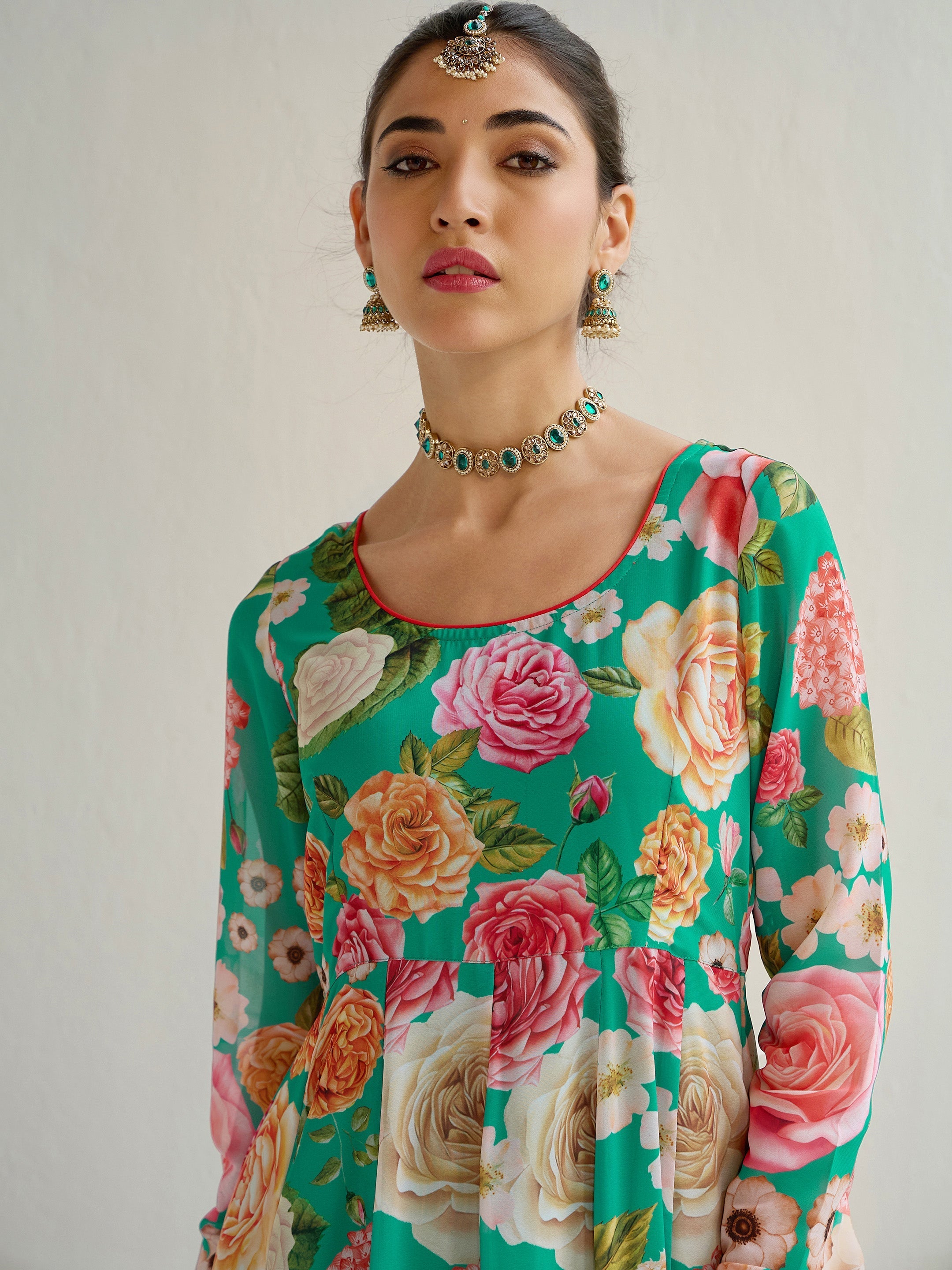 Women's Green Floral Kurta - Sassafras