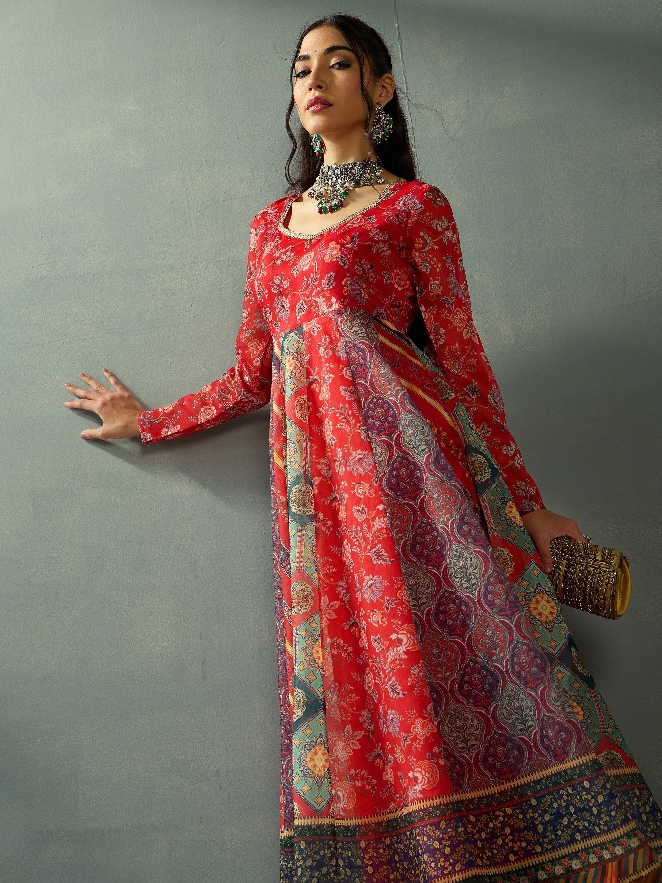 Women's Red Floral Kurta - Sassafras