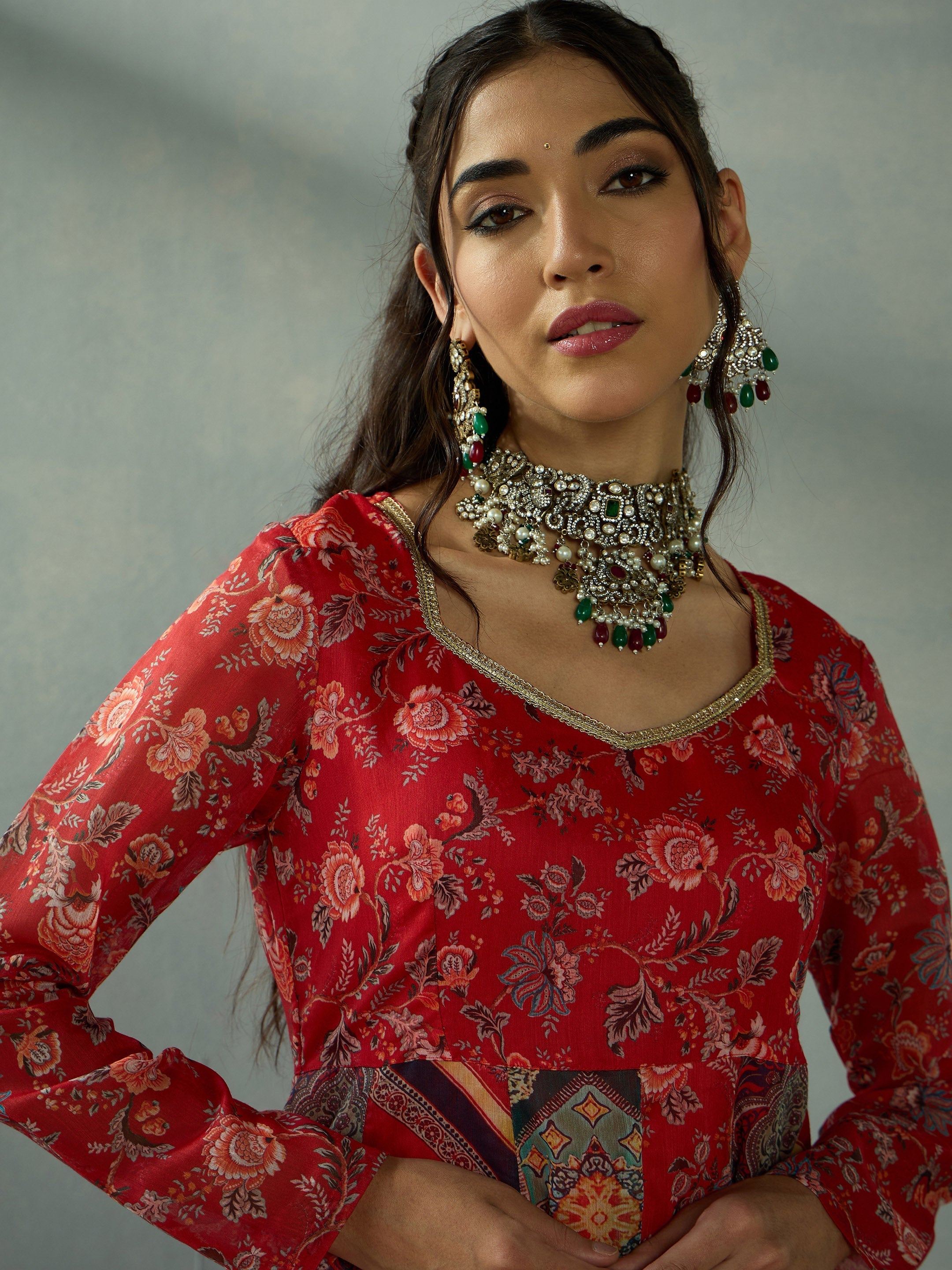 Women's Red Floral Kurta - Sassafras