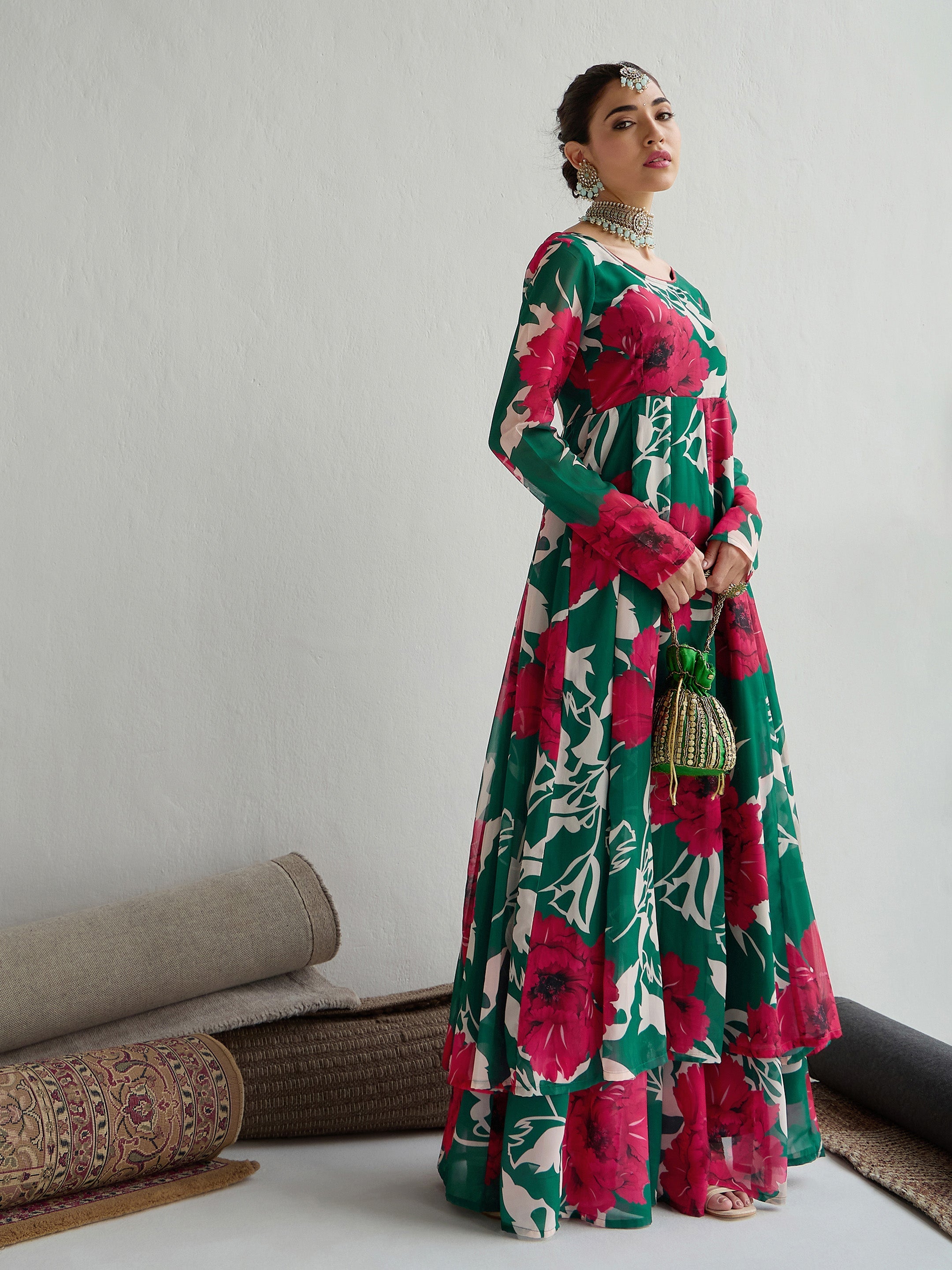 Women's Green Floral Kurta