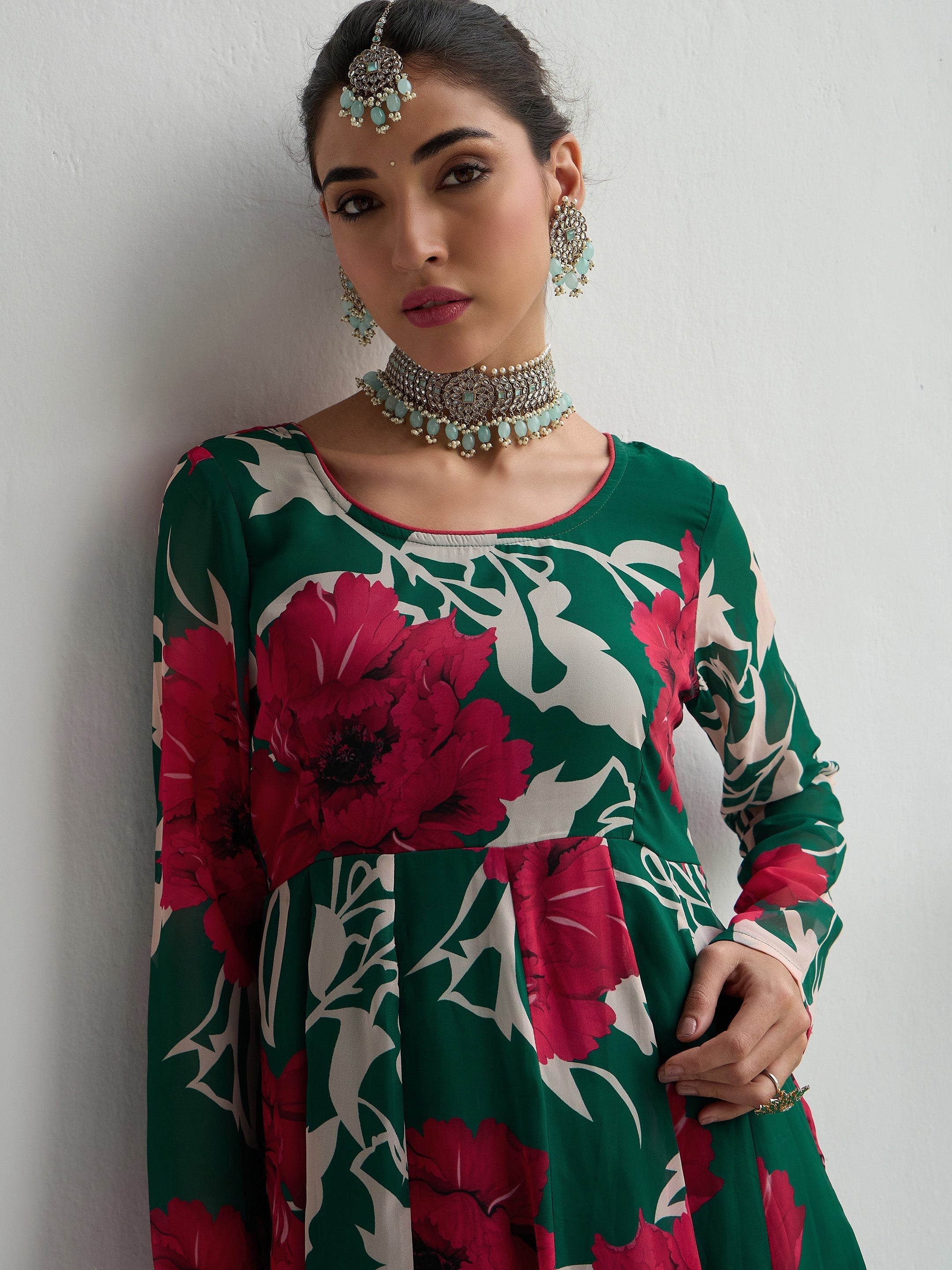 Women's Green Floral Kurta - Sassafras