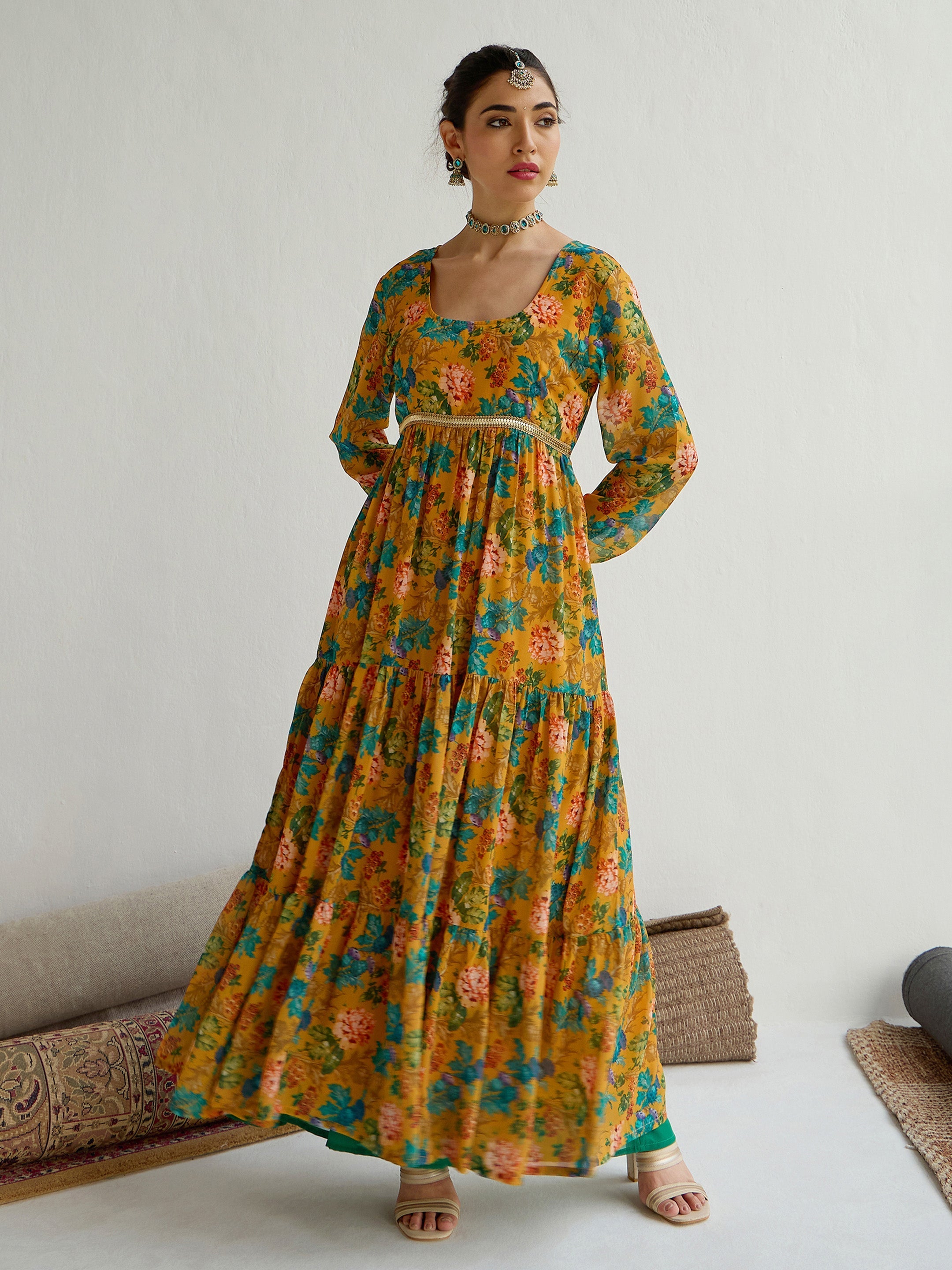 Women's Yellow Floral Kurta - Sassafras