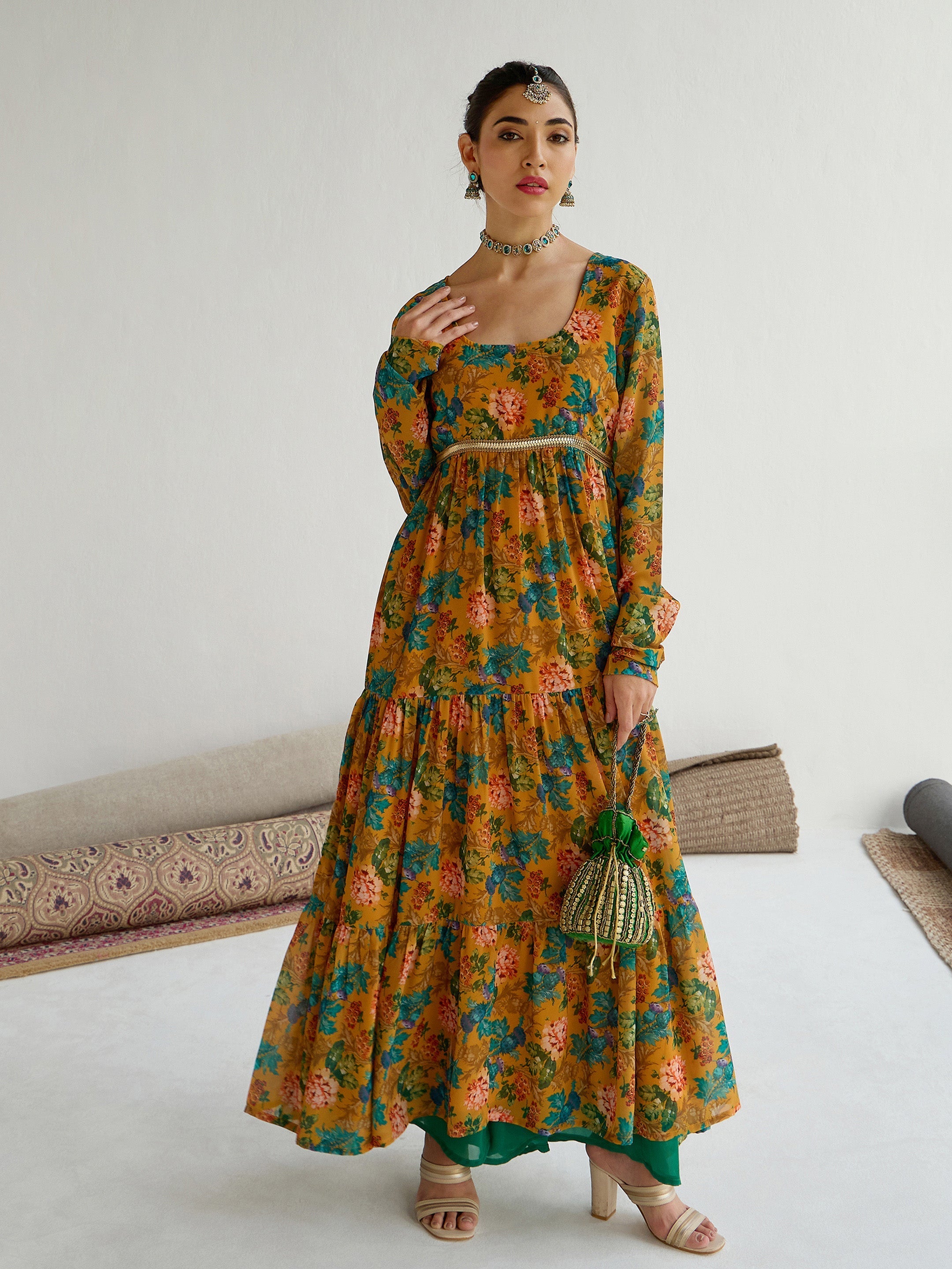 Women's Yellow Floral Kurta - Sassafras