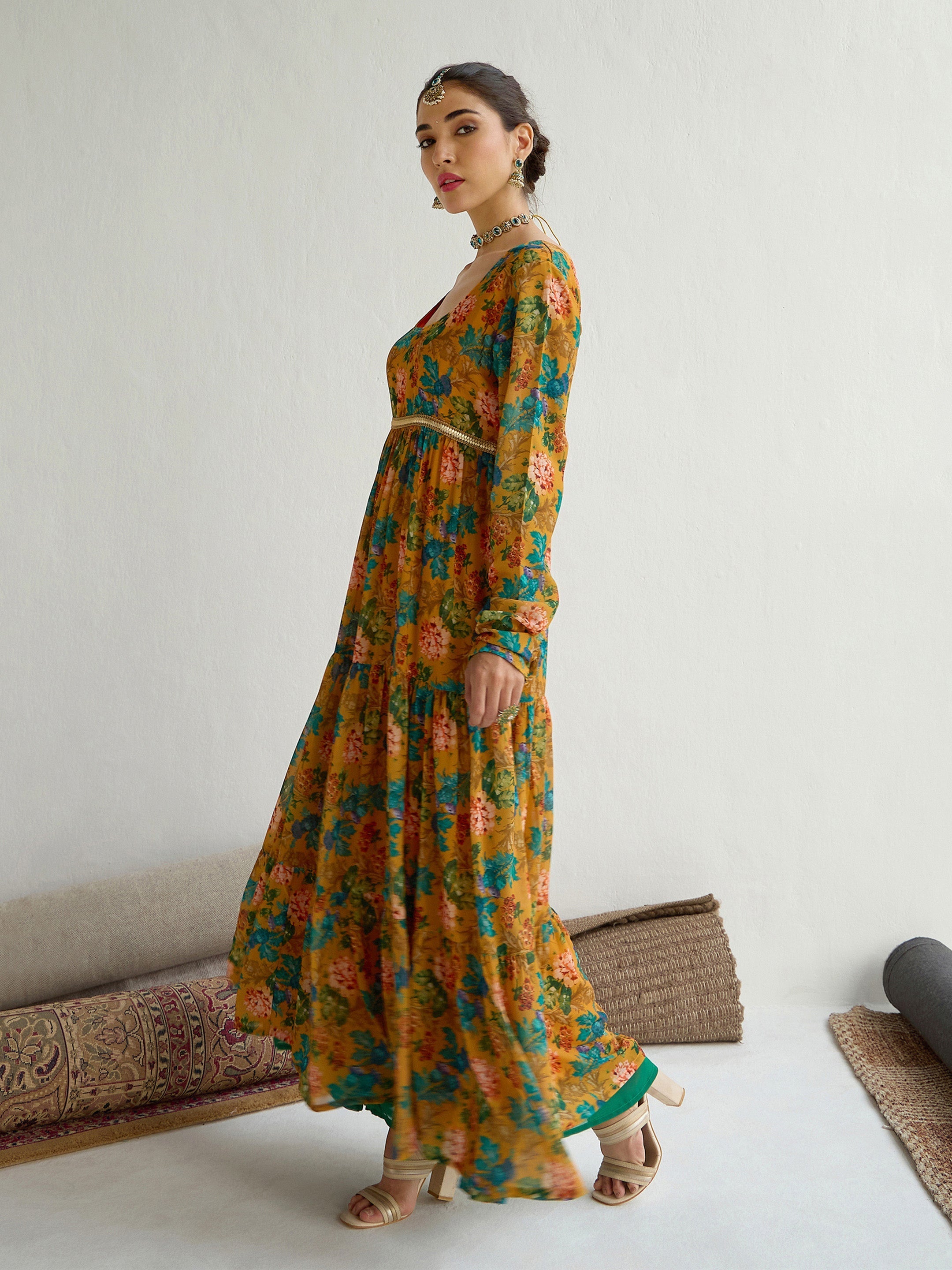 Women's Yellow Floral Kurta - Sassafras