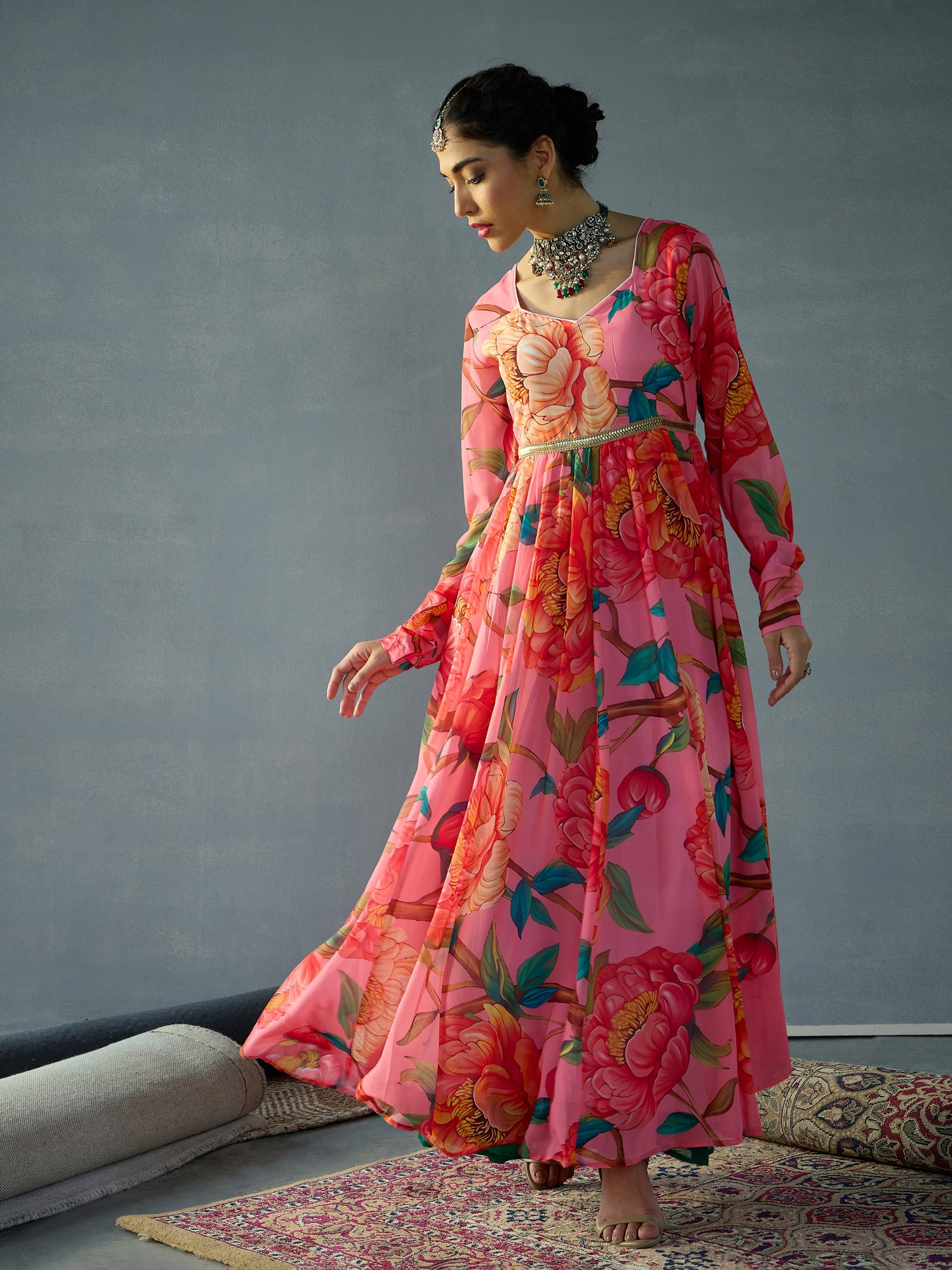 Women's Pink Floral Kurta - Sassafras