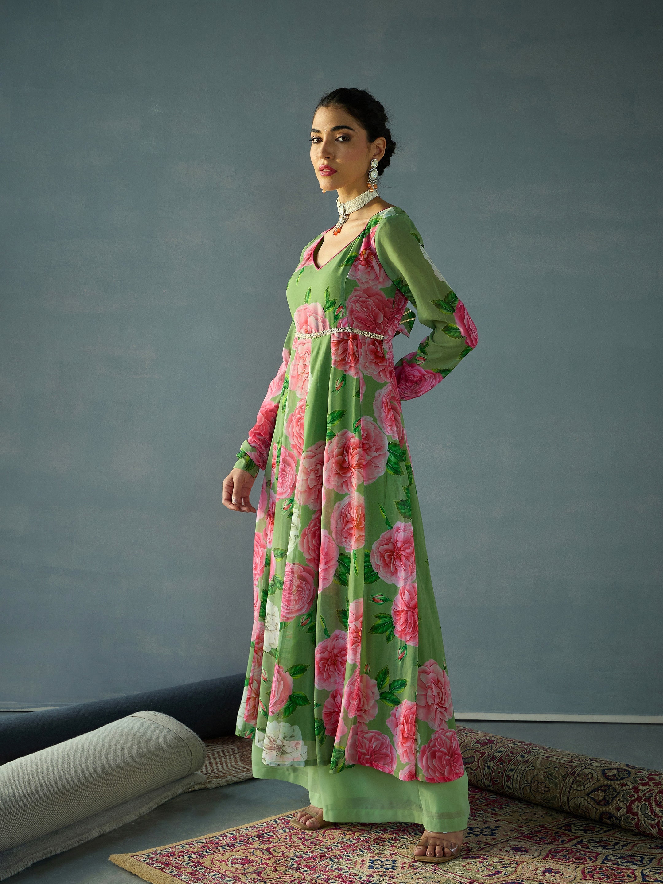 Women's Green Floral Kurta - Sassafras