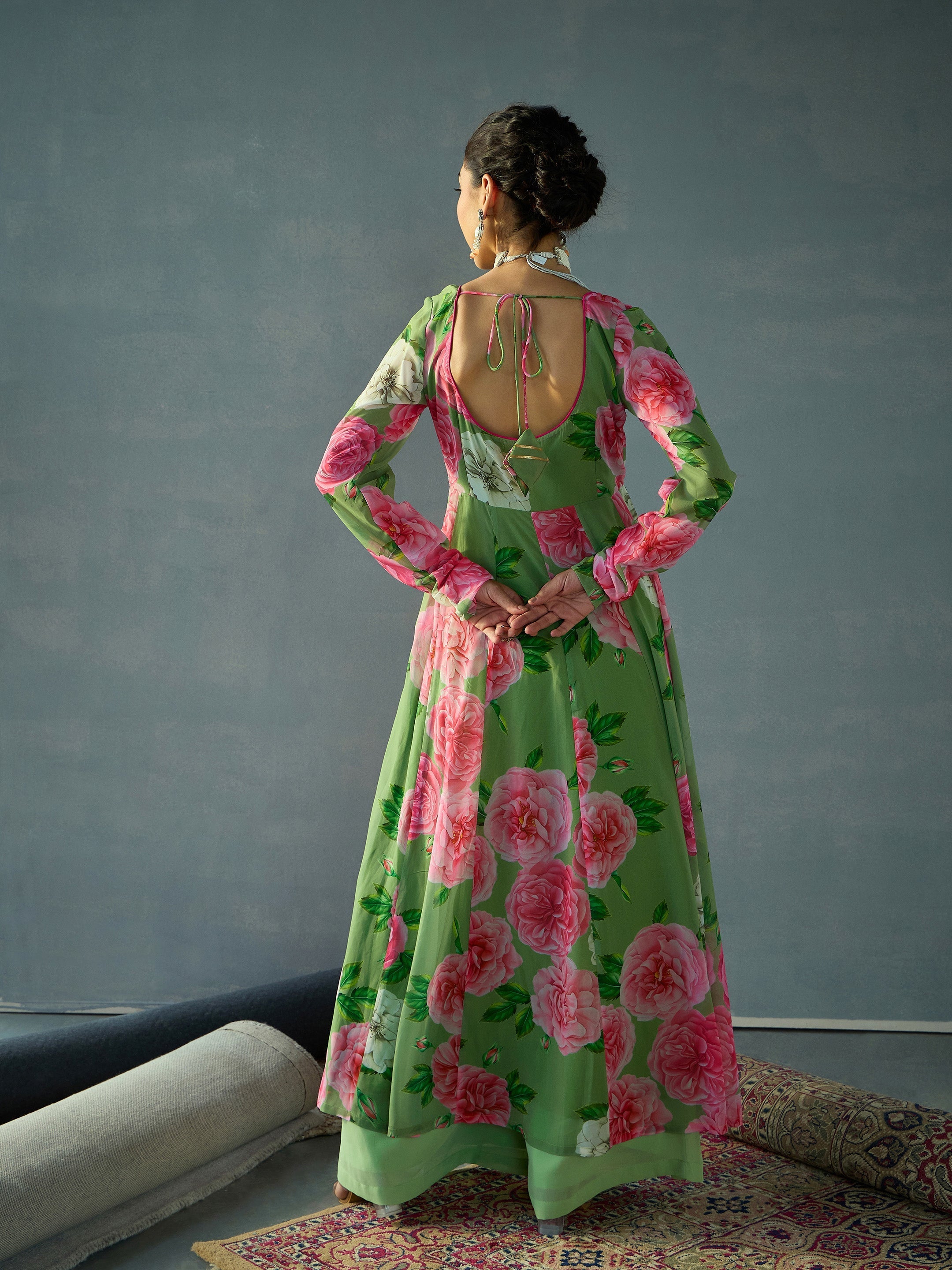 Women's Green Floral Kurta - Sassafras