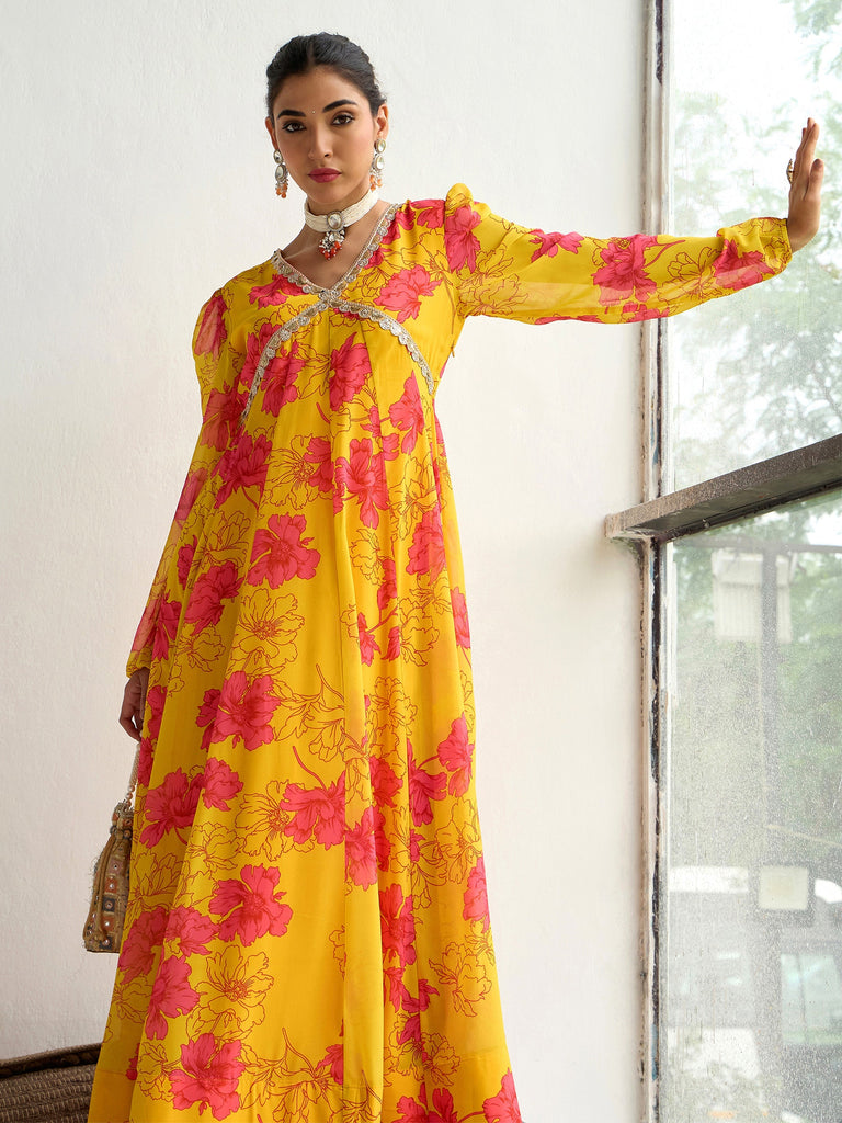 Women's Yellow Floral Kurta