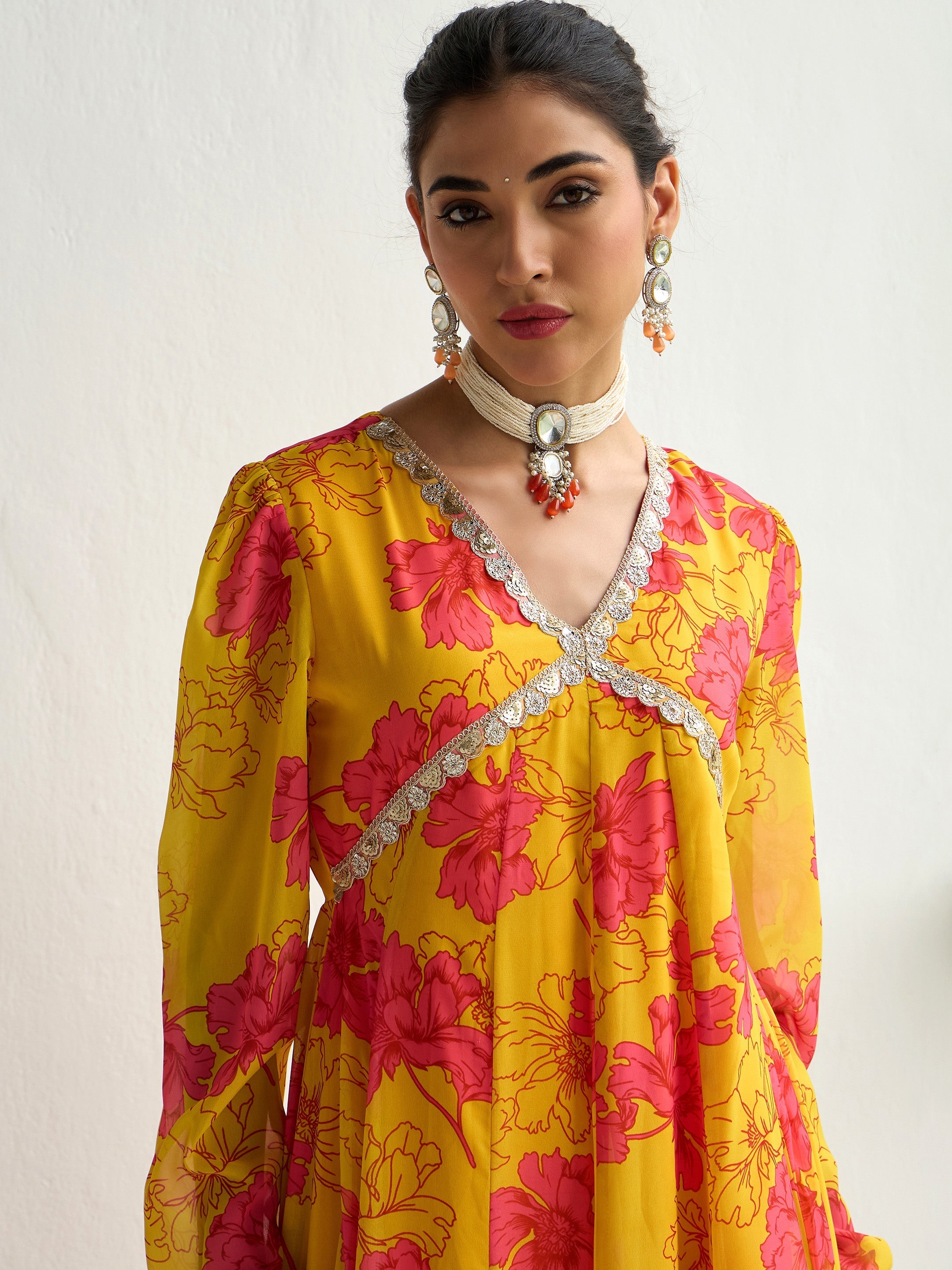 Women's Yellow Floral Kurta - Sassafras