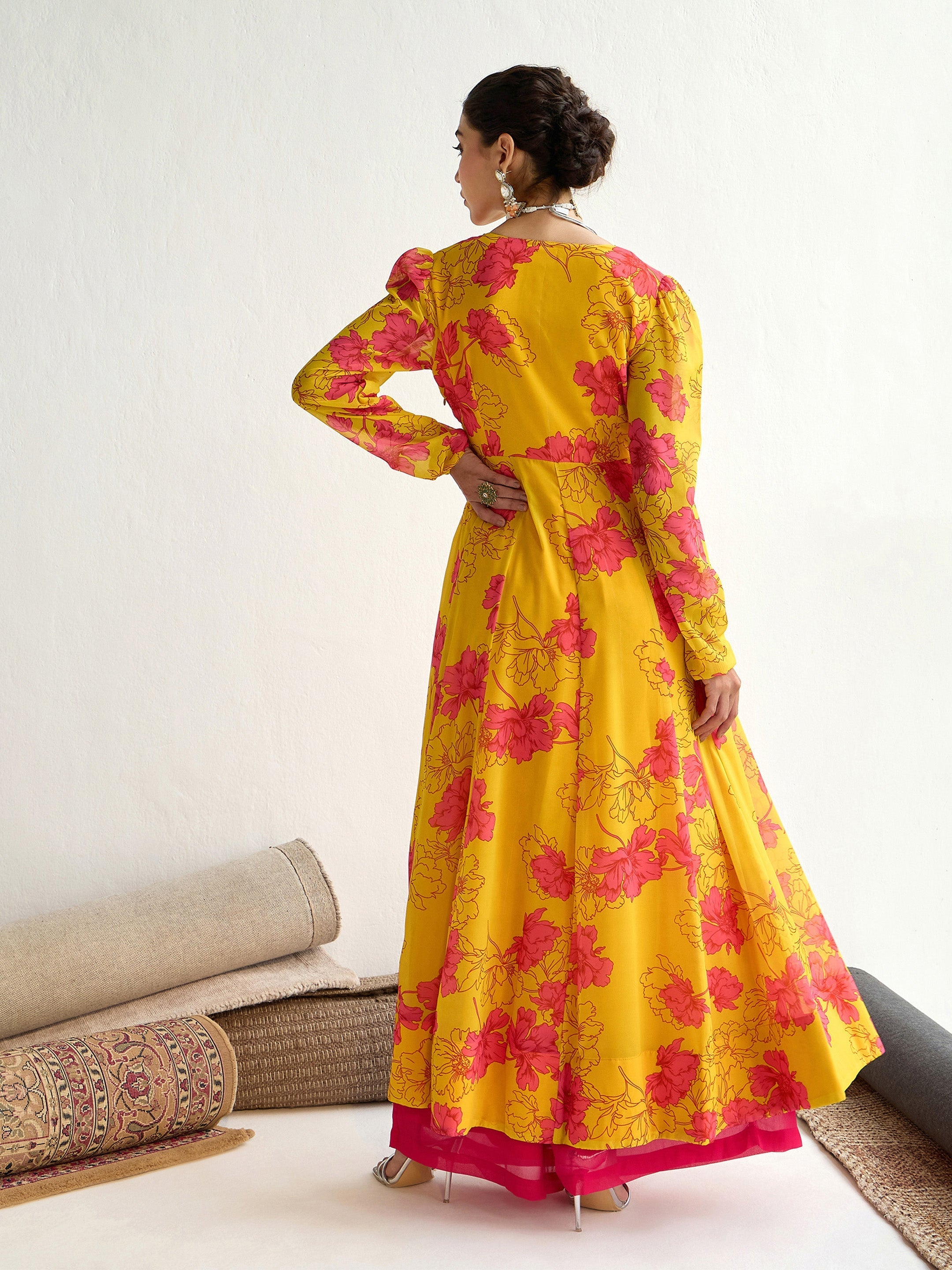 Women's Yellow Floral Kurta - Sassafras