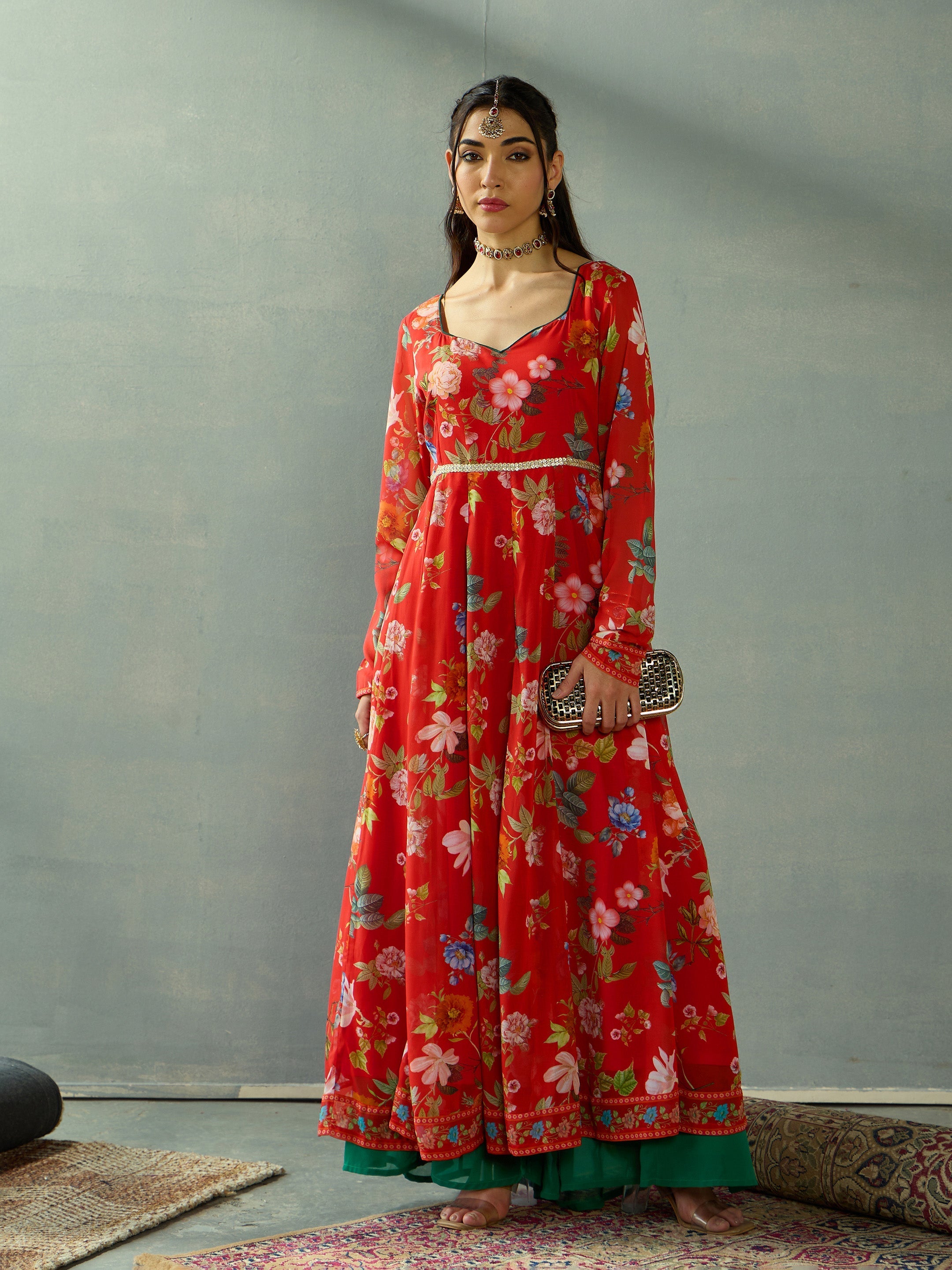 Women's Red Floral Kurta - Sassafras