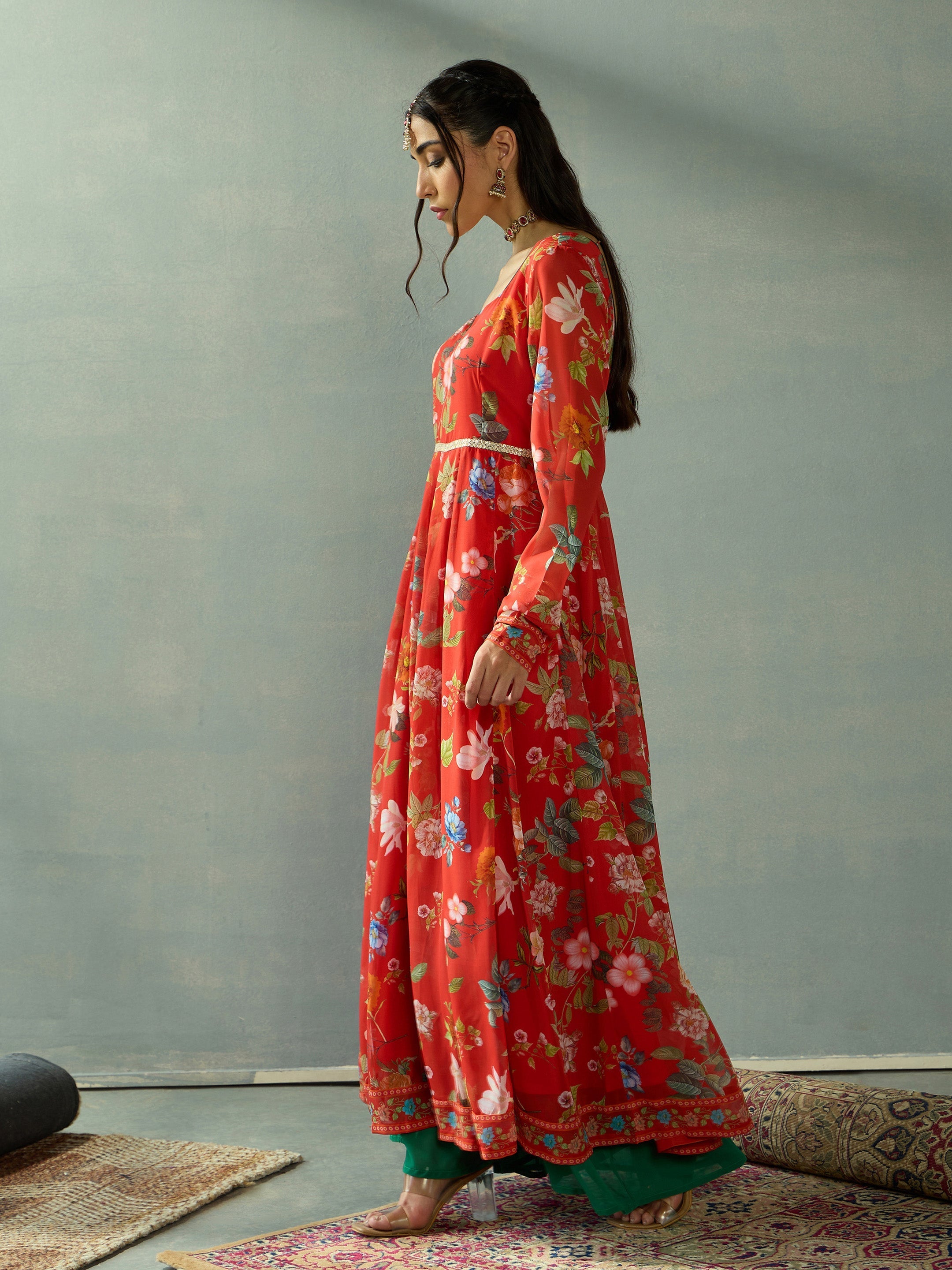 Women's Red Floral Kurta - Sassafras