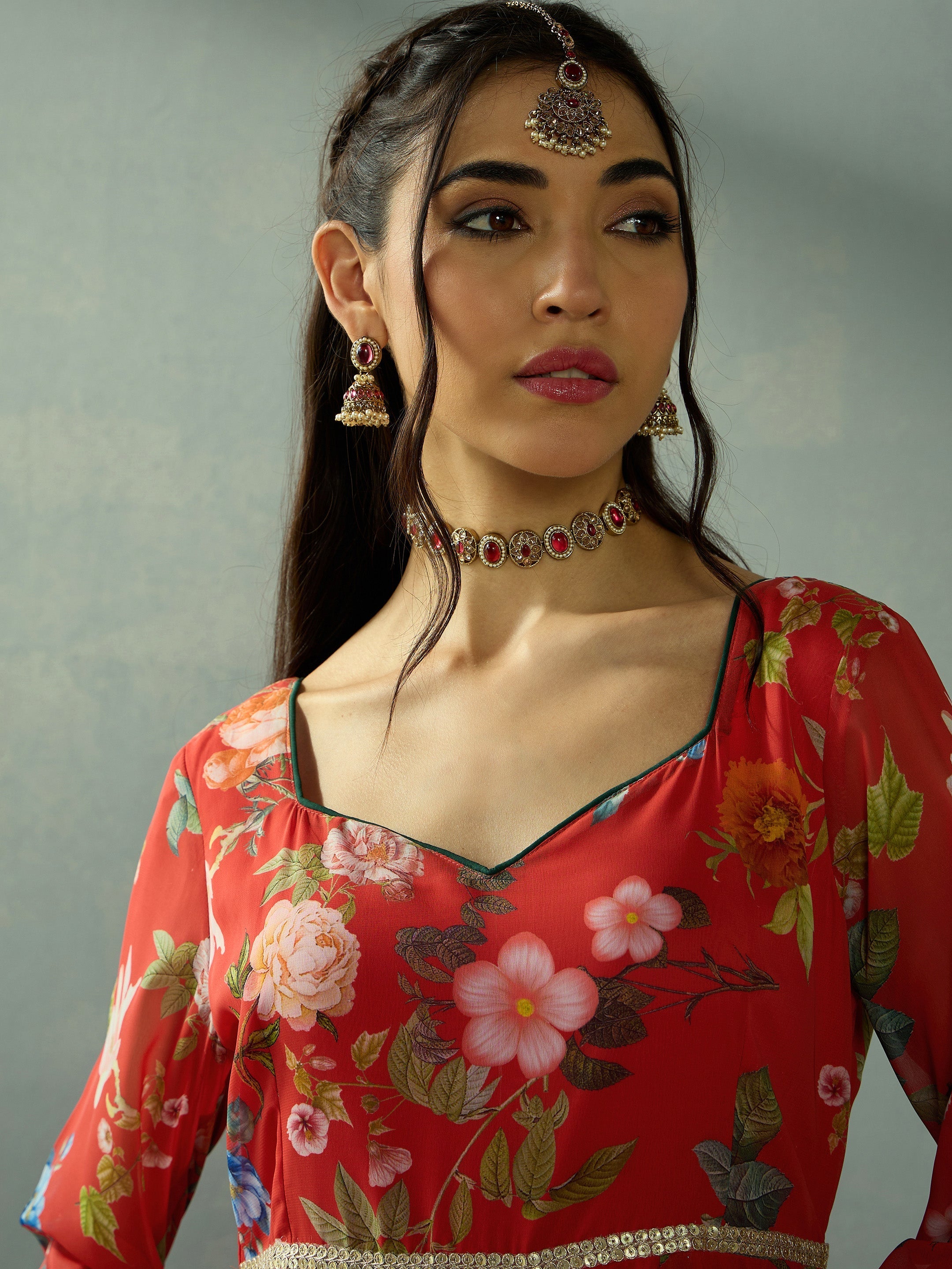 Women's Red Floral Kurta - Sassafras