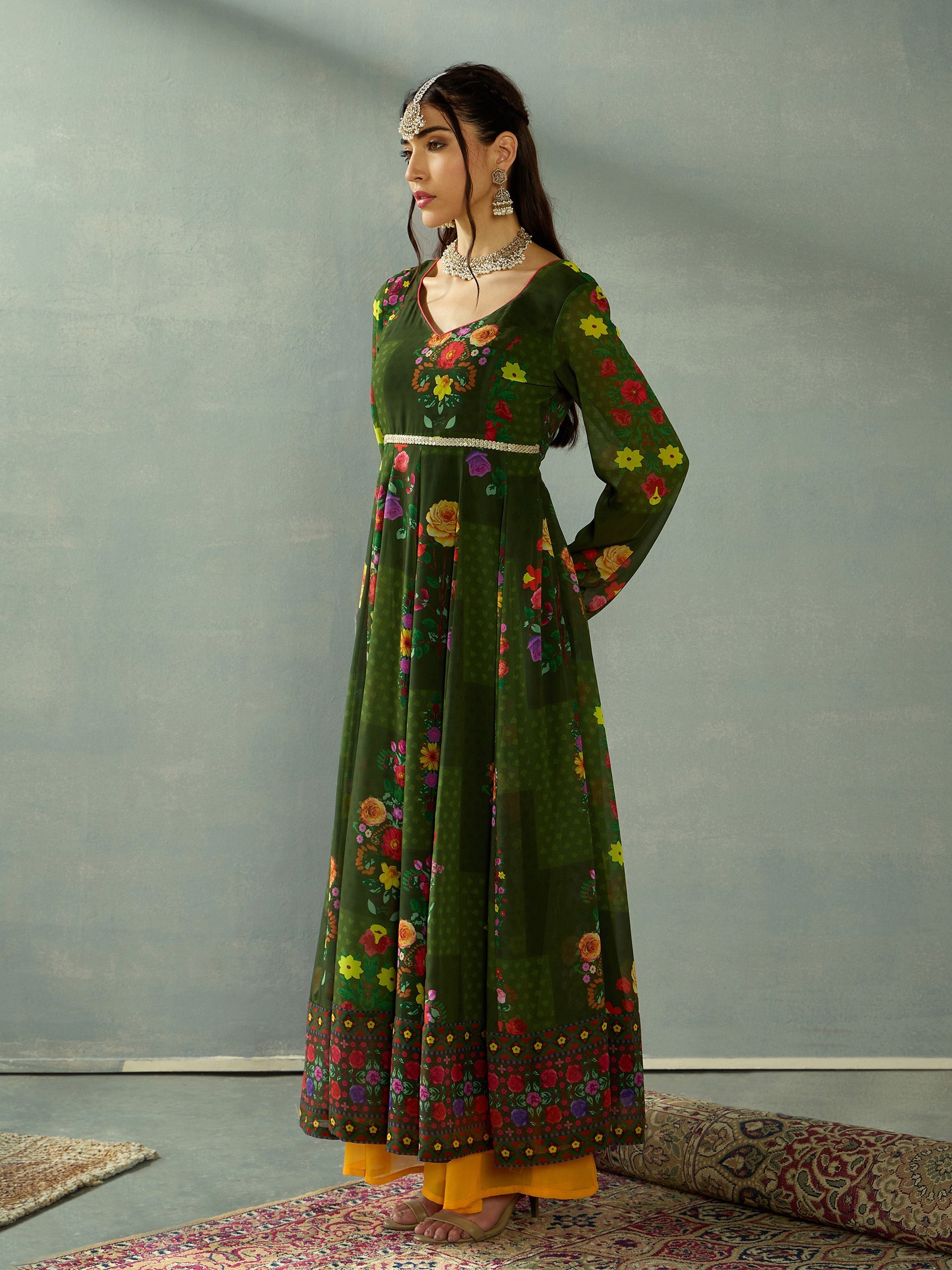 Women's Green Floral Kurta - Sassafras