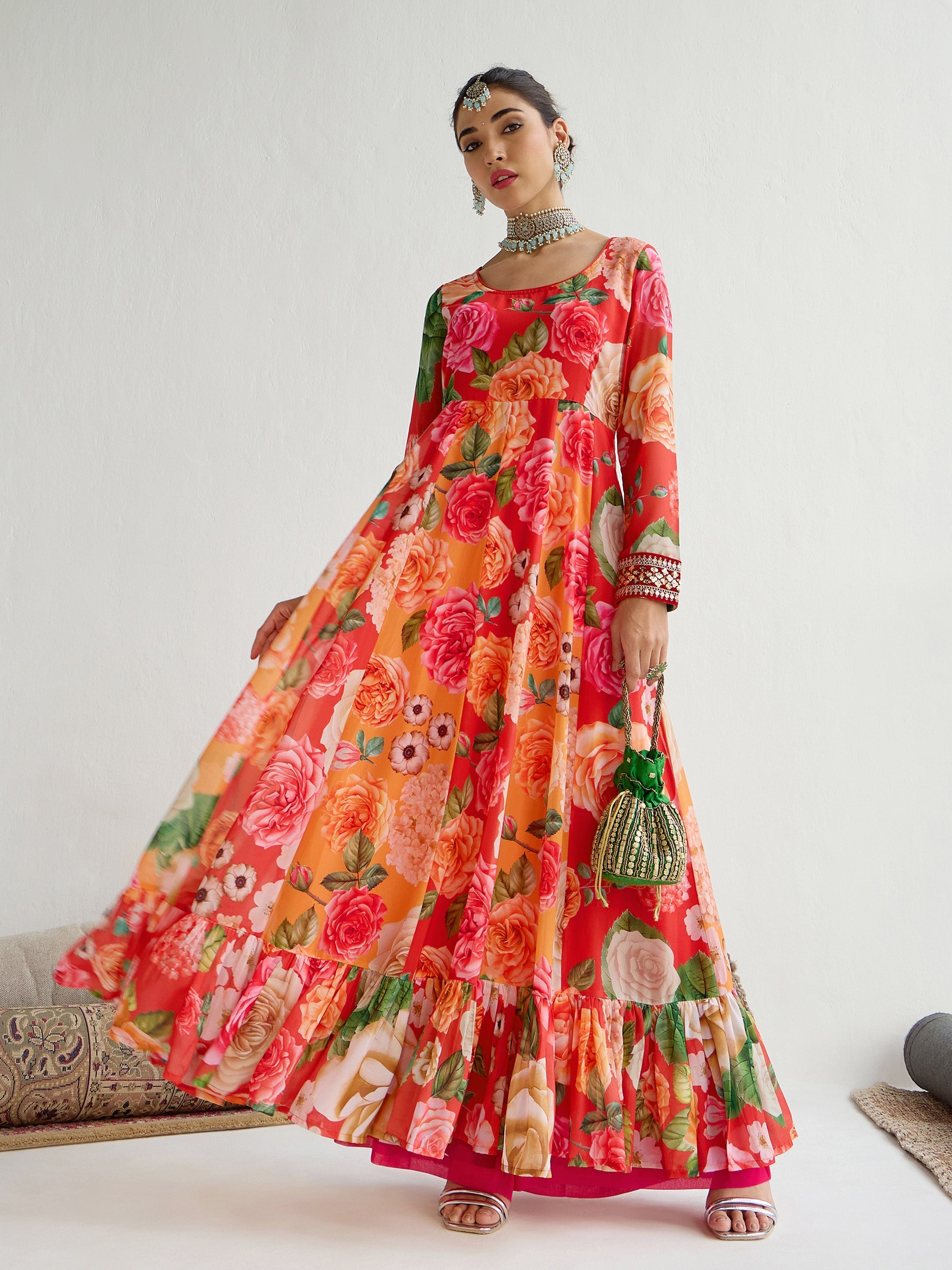 Women's Red Floral Kurta - Sassafras