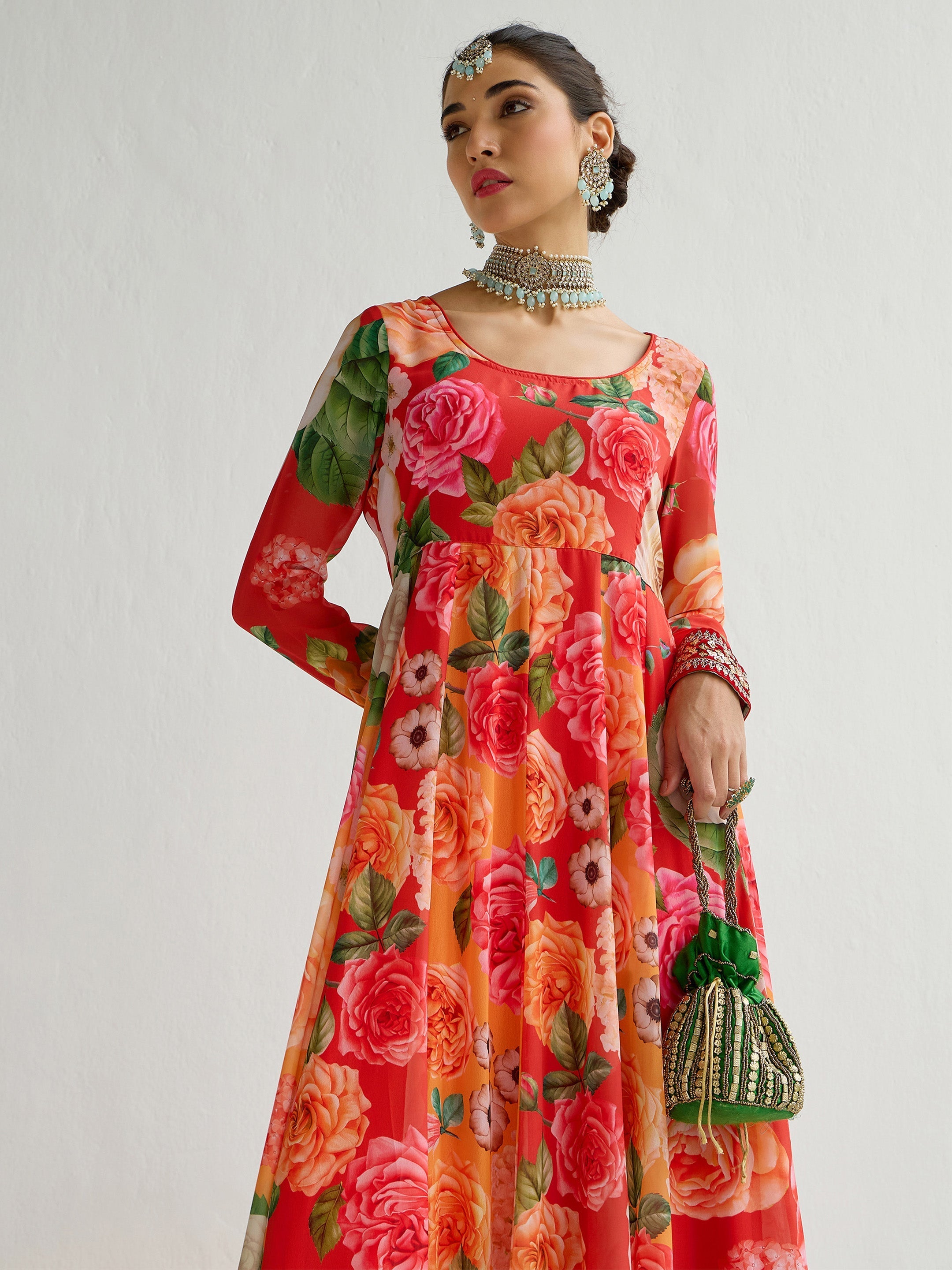 Women's Red Floral Kurta - Sassafras