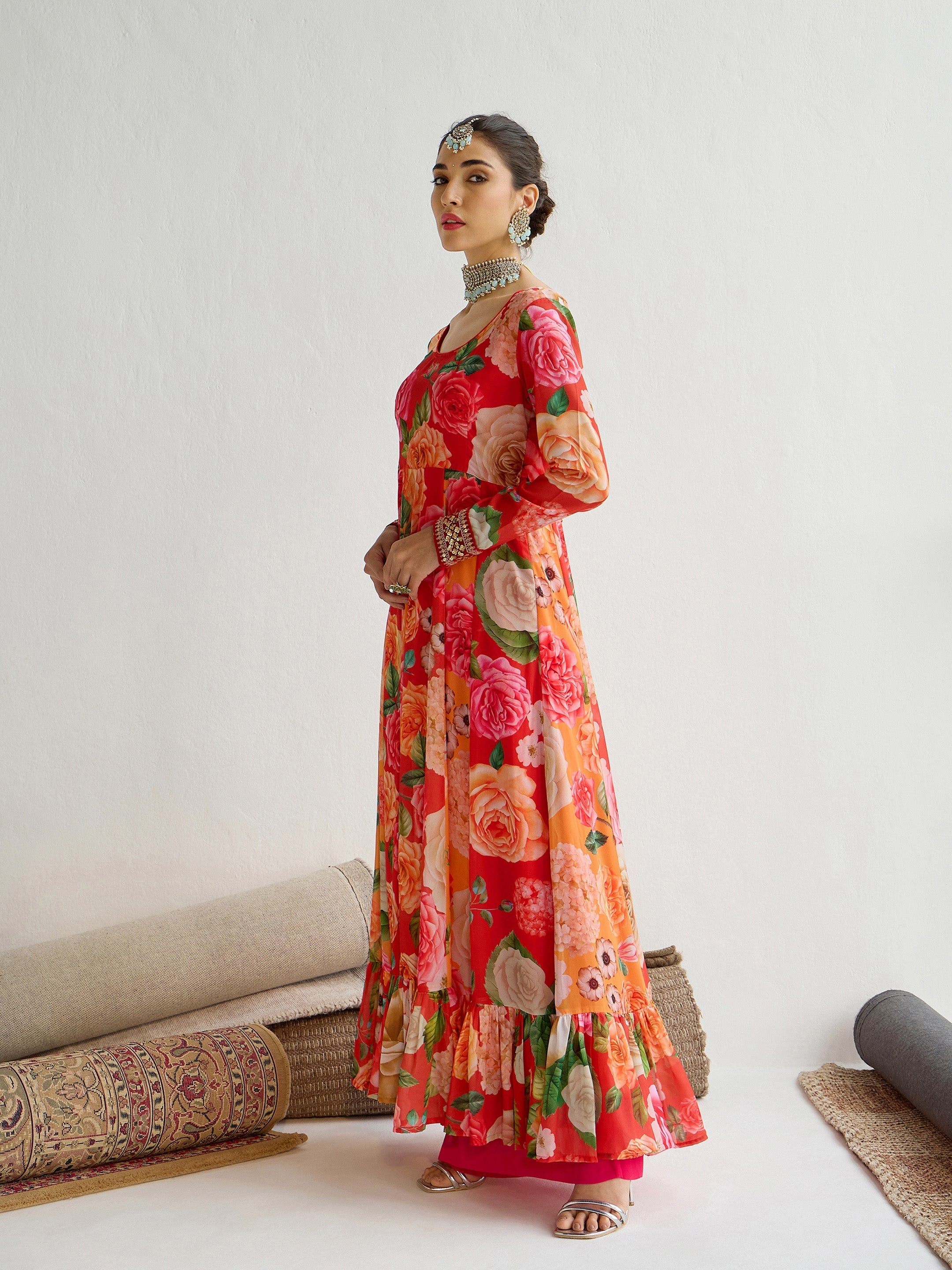 Women's Red Floral Kurta - Sassafras