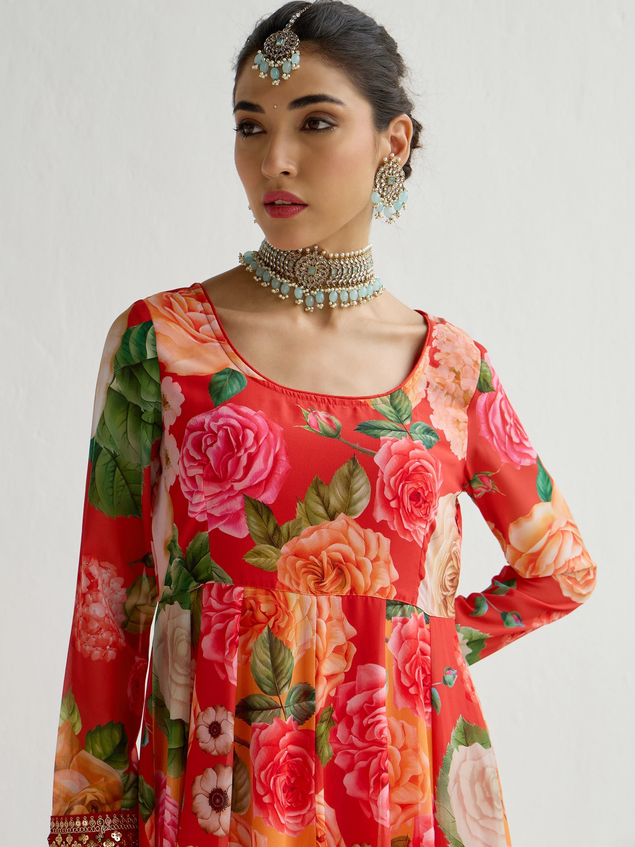 Women's Red Floral Kurta - Sassafras