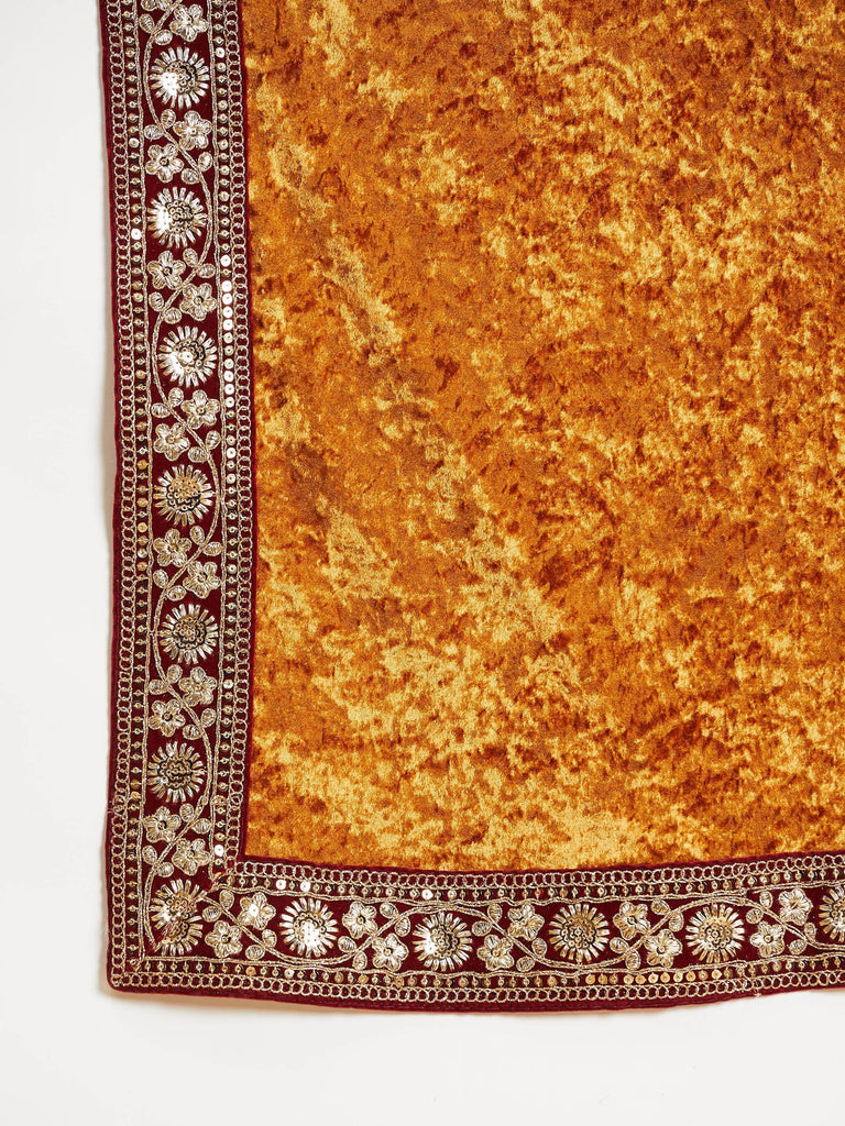 Women's Mustard Velvet Lace Detail Dupatta Only