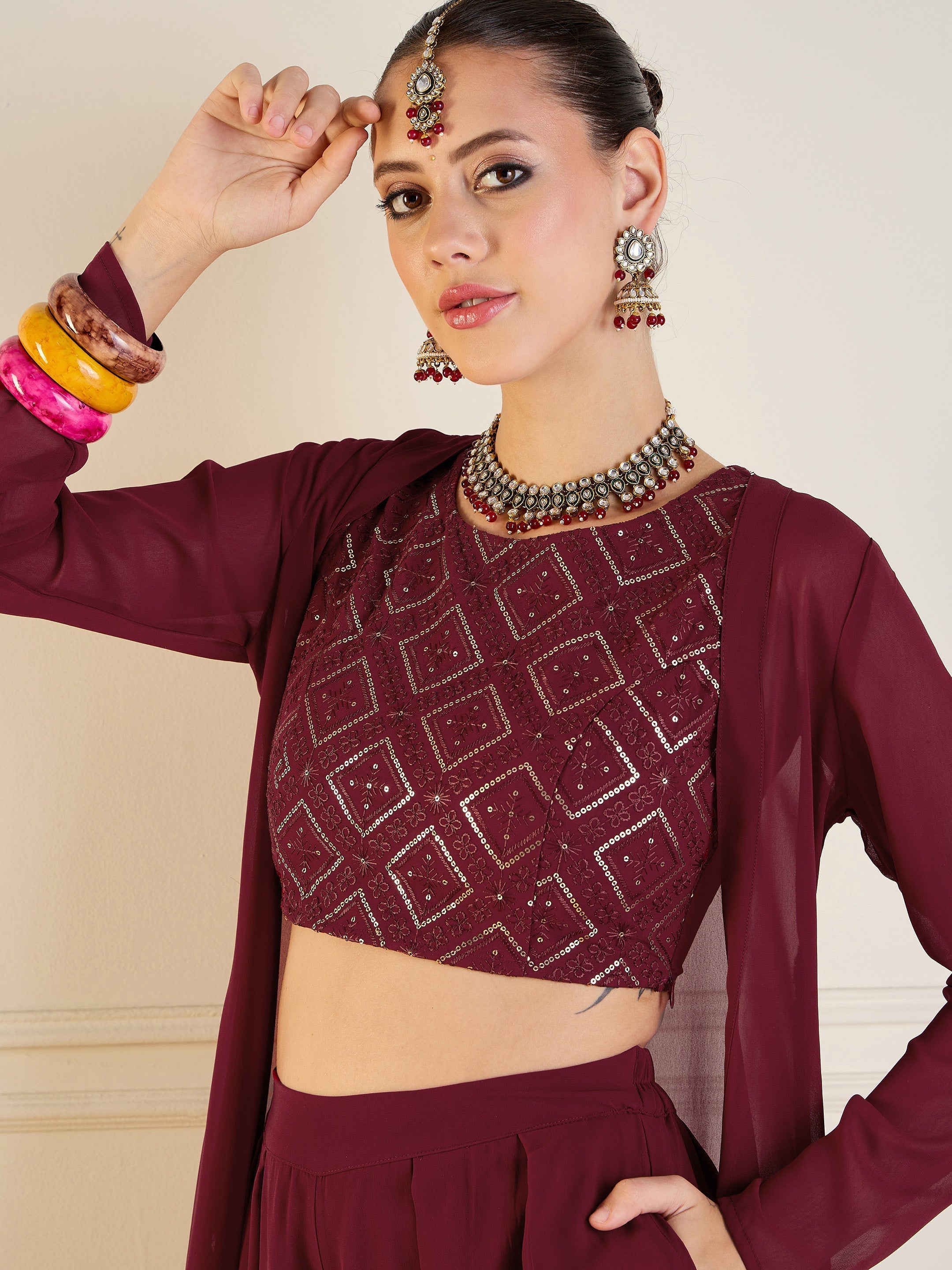 Women's Maroon Crop Top Co-Ord Set - Sassafras