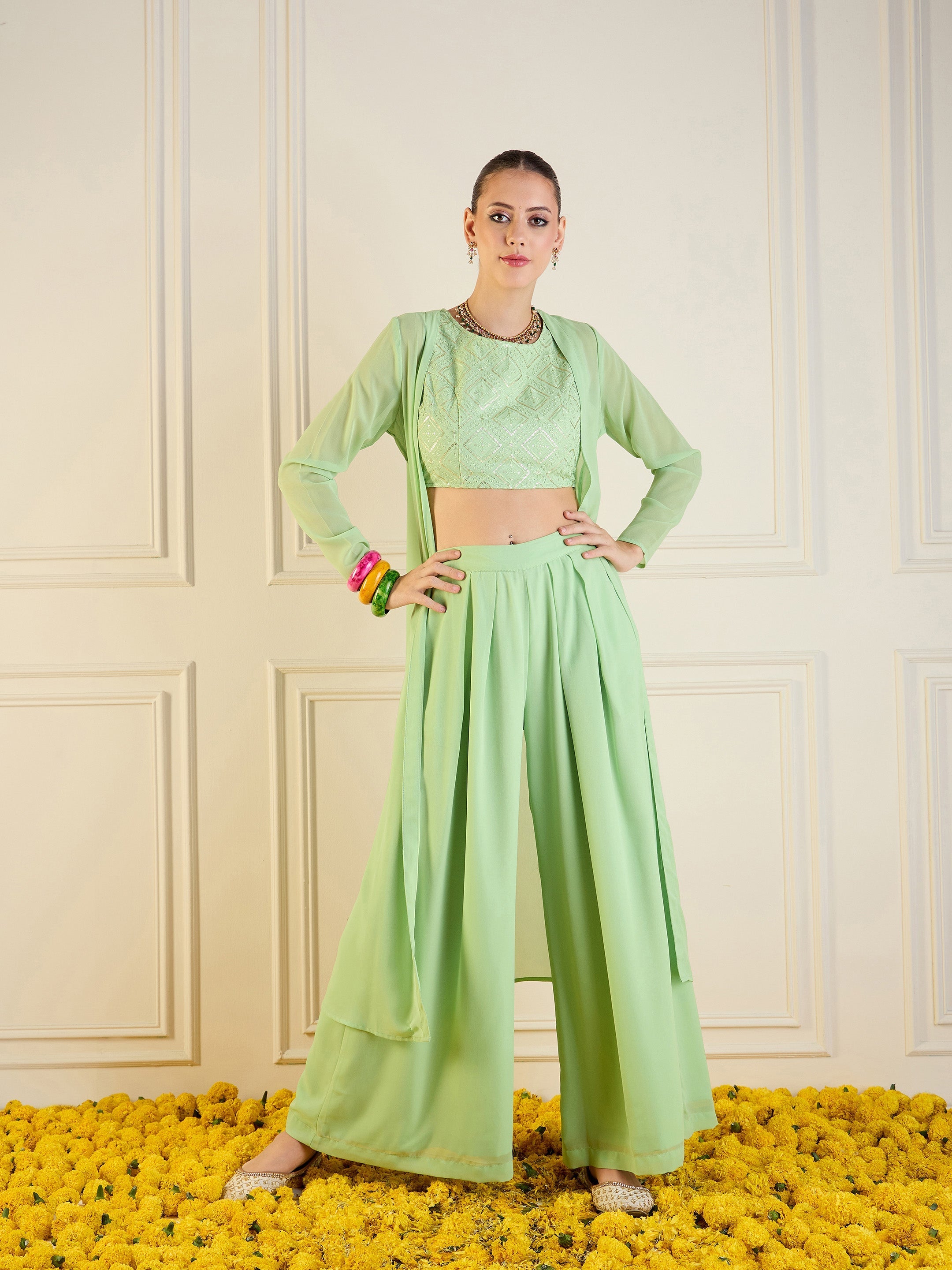 Women's Green Crop Top Co-Ord Set - Sassafras